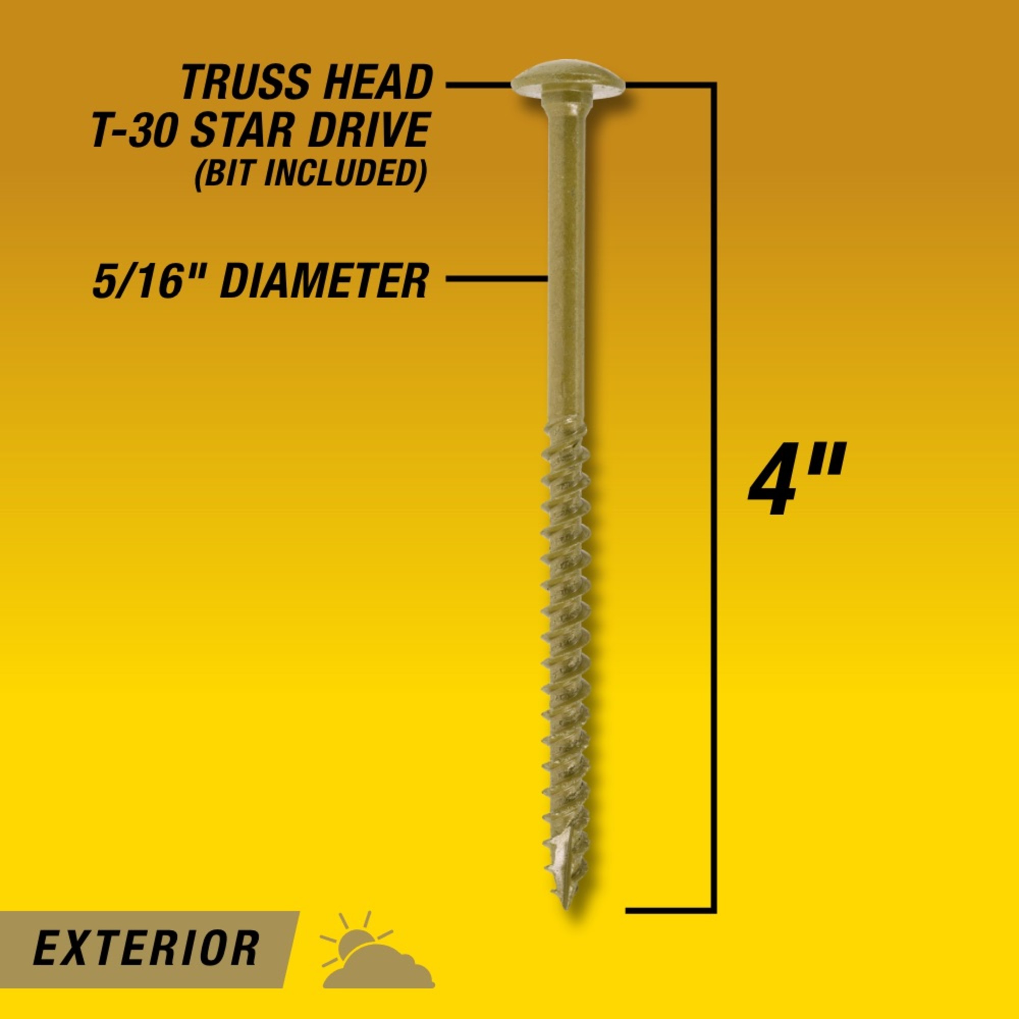 Power Pro Bronze Star Drive Construction Lag Screws (5/16 in.x 4 in.) - 100 pc