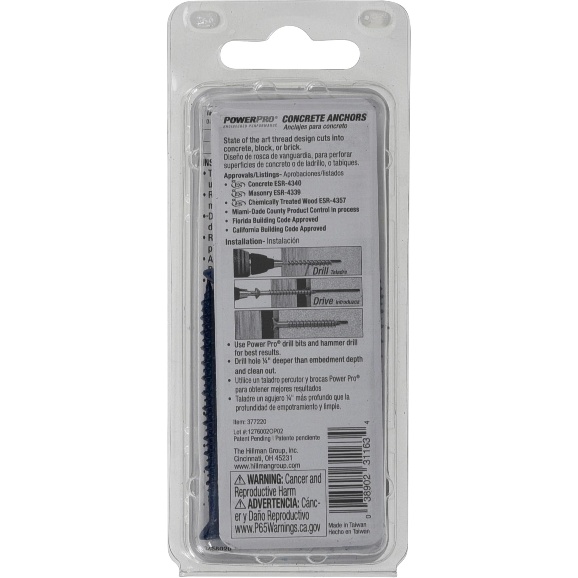 Power Pro Blue Flat-Head Concrete Screw Anchor (3/16 in. x 2-1/4 in.) - 4 pc