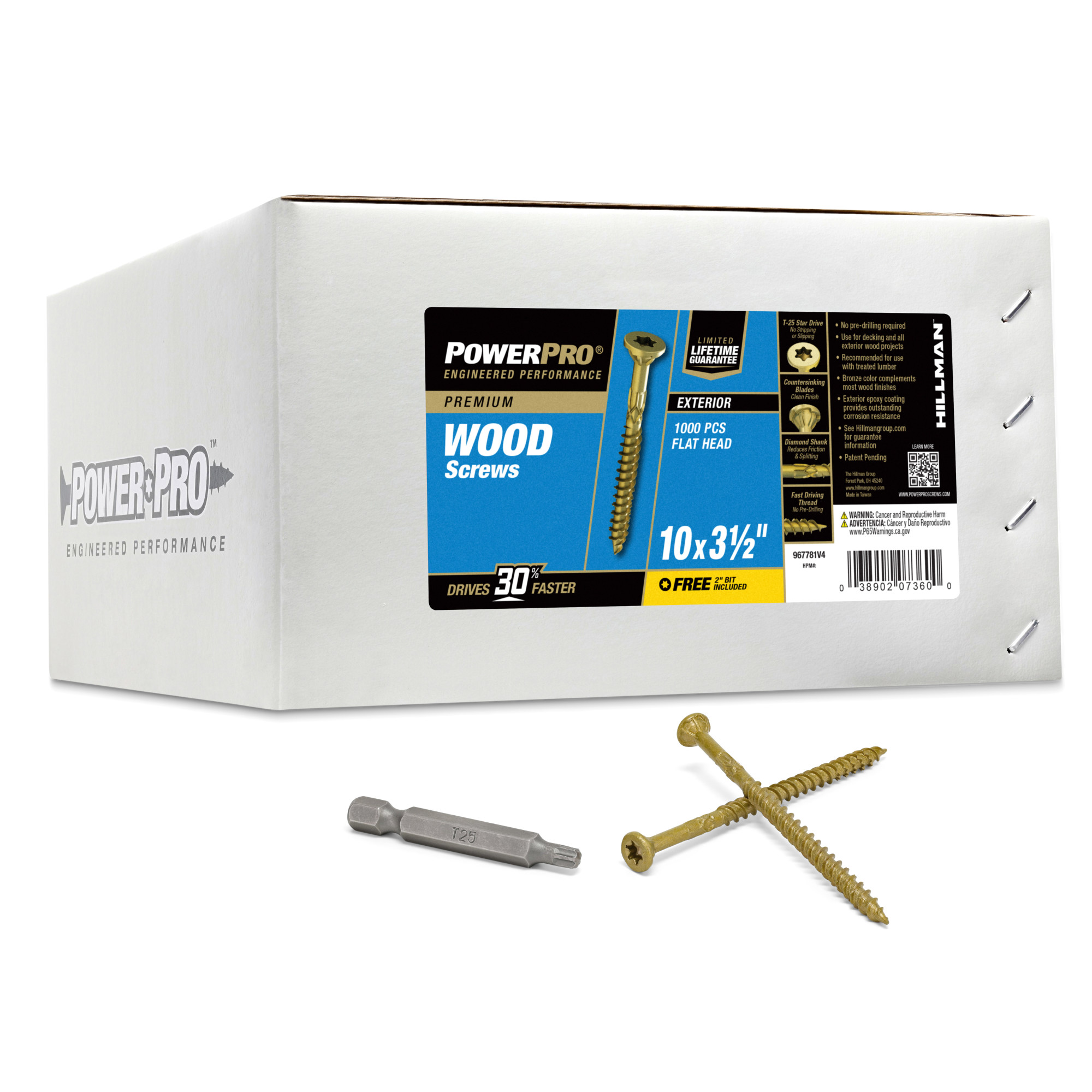 Power Pro Premium Exterior Wood Screws (#10 x 3-1/2 in.) - 1000 pc
