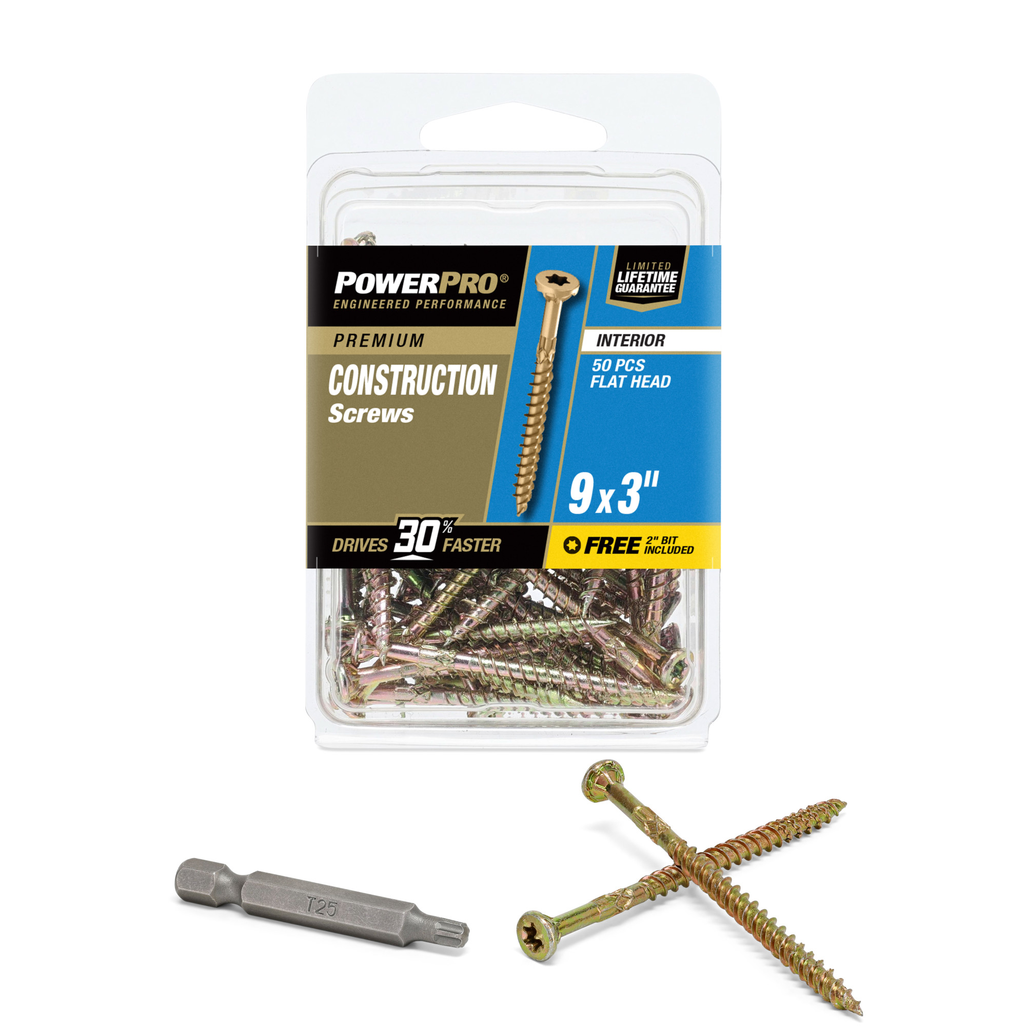 Power Pro Premium Interior Construction Screws (#9 x 3 in.) - 50 pc
