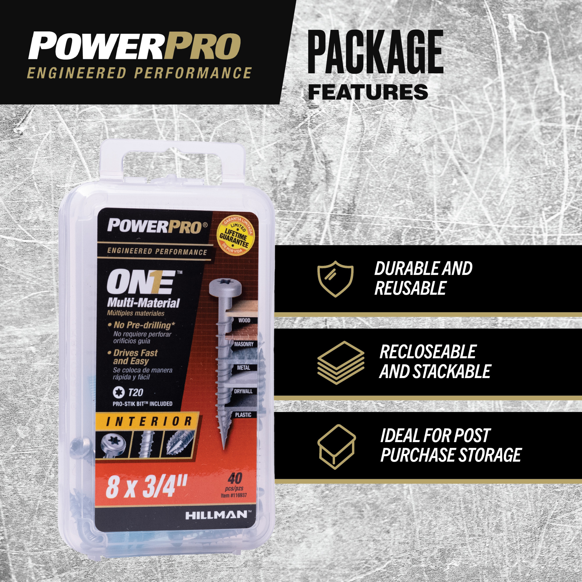 Power Pro ONE Pan-Head Interior Zinc Multi-Material Screws (#8 x 3/4 in.) - 40 pc