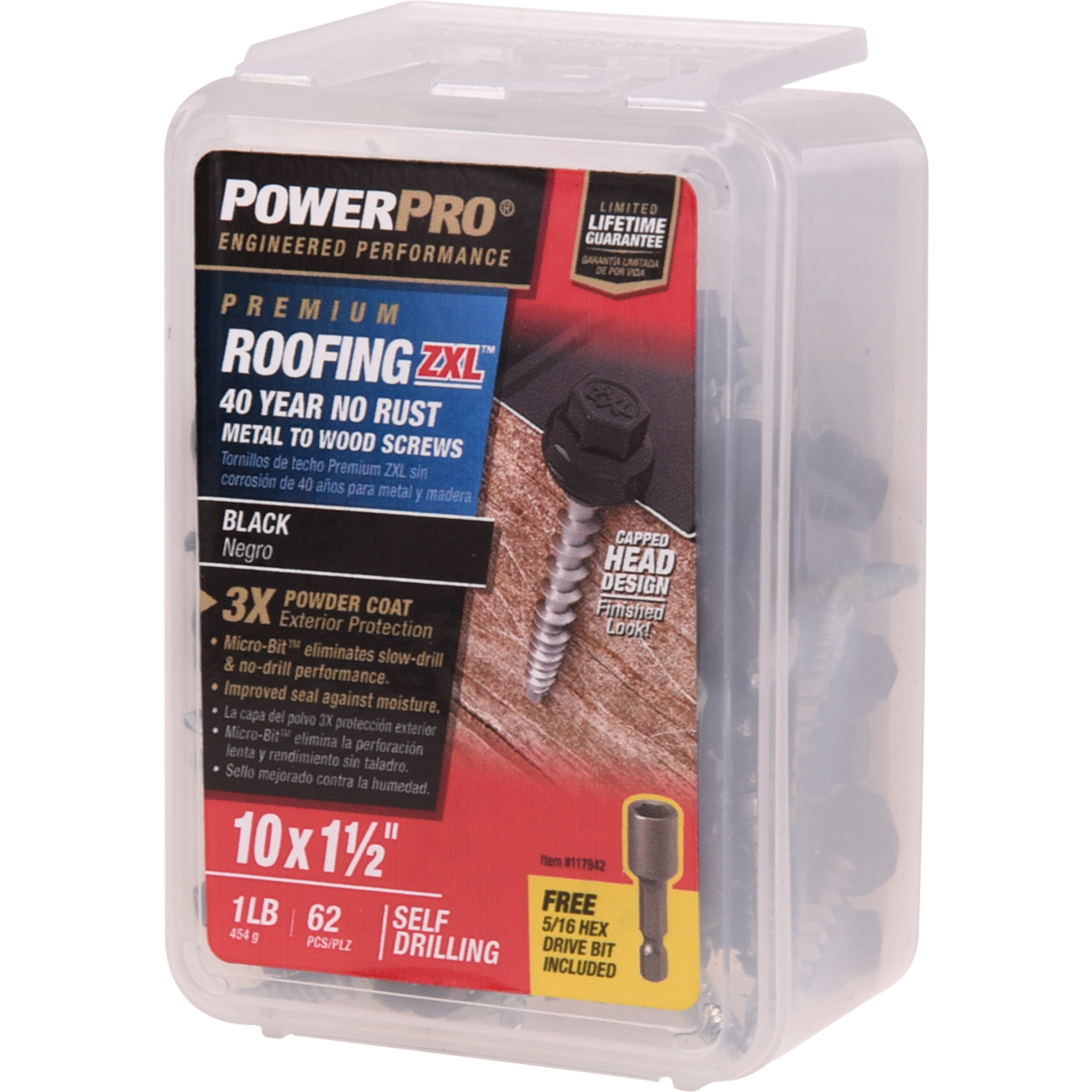 Power Pro Black Self Drilling Metal-to-Wood Roofing Screws (#10 x 1-1/2 in.)-62 pc