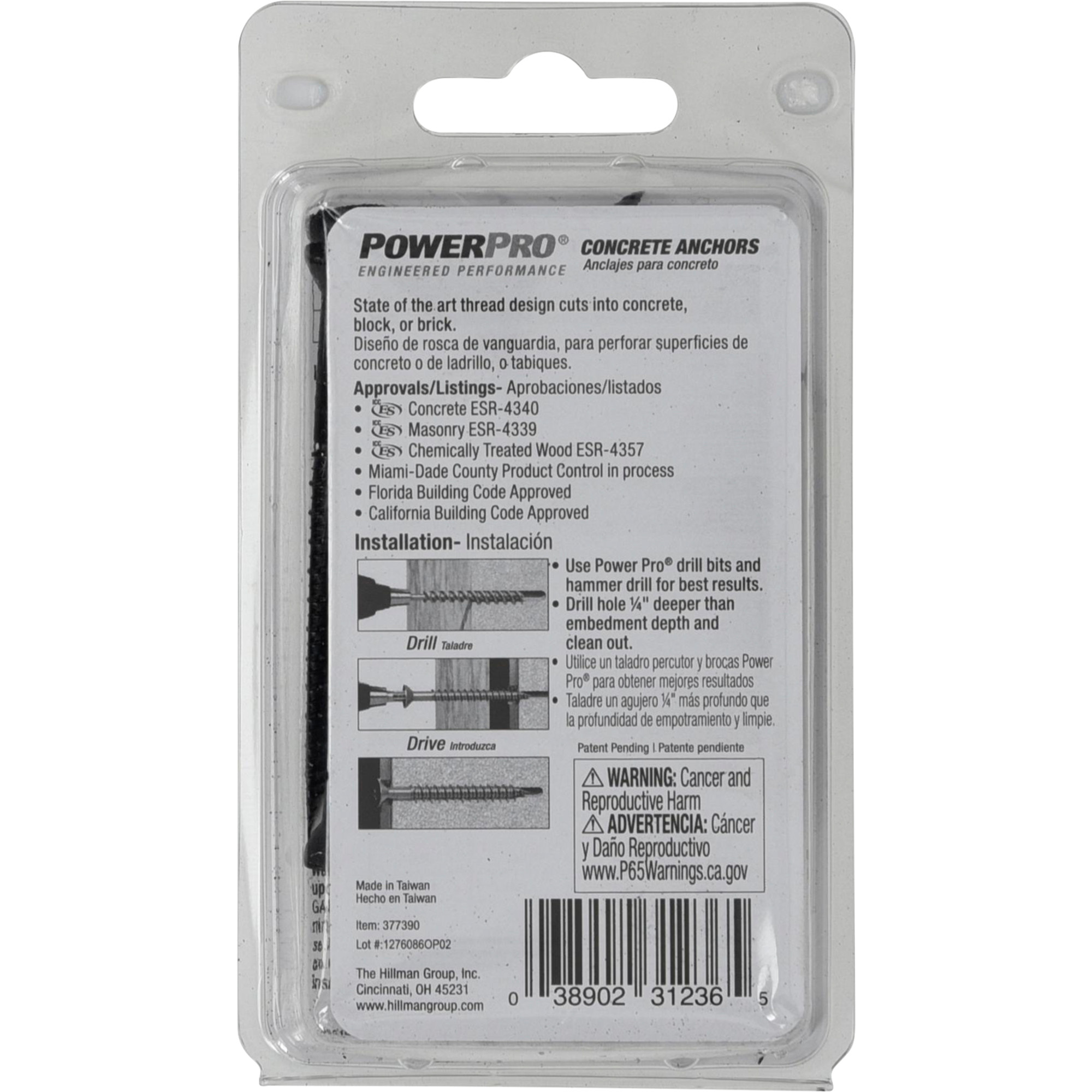 Power Pro Black Flat-Head Concrete Screw Anchor (1/4 in. x 2-3/4 in.) - 12 pc