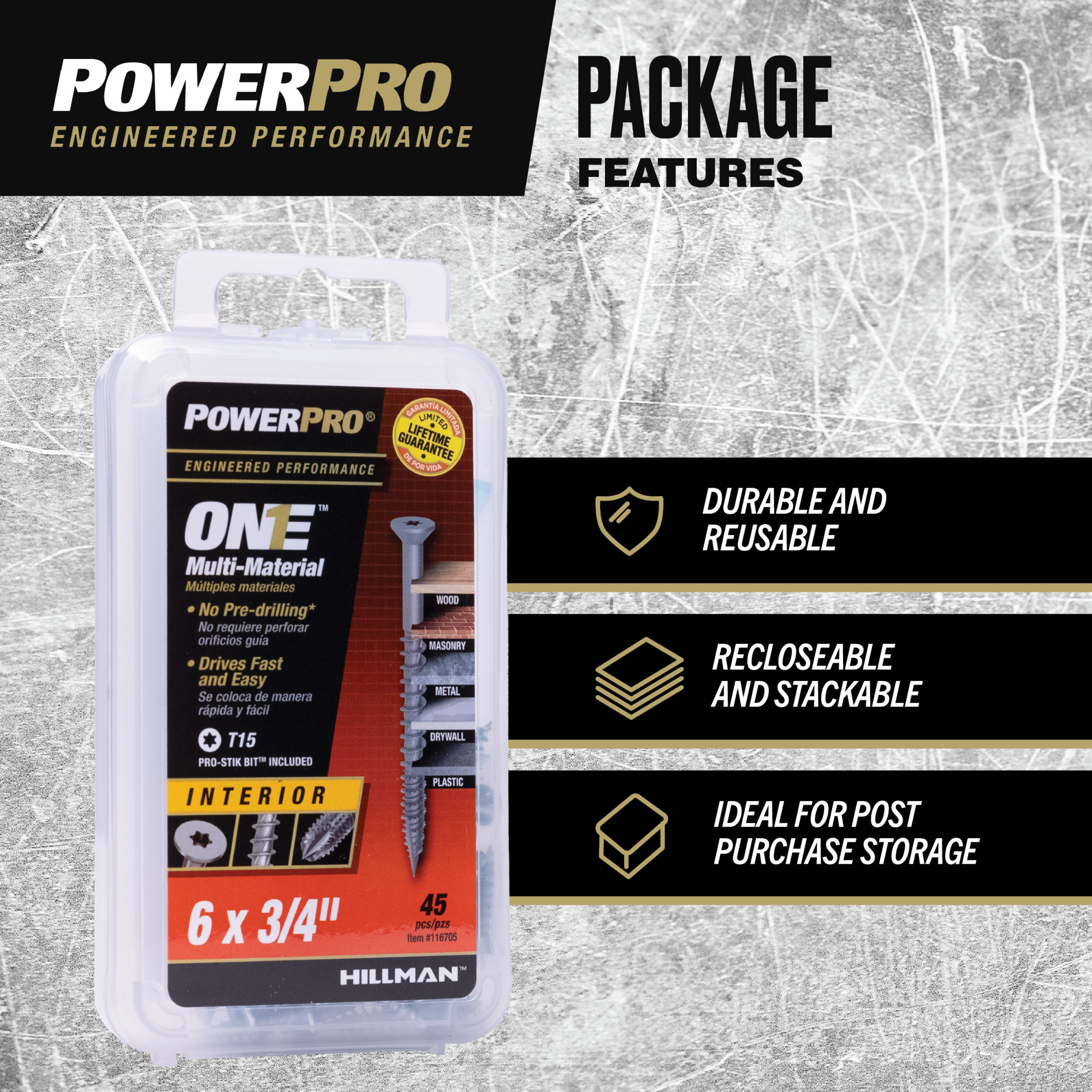 Power Pro ONE Flat Interior Zinc Multi-Material Screws (#6 x 3/4 in.) - 45 pc