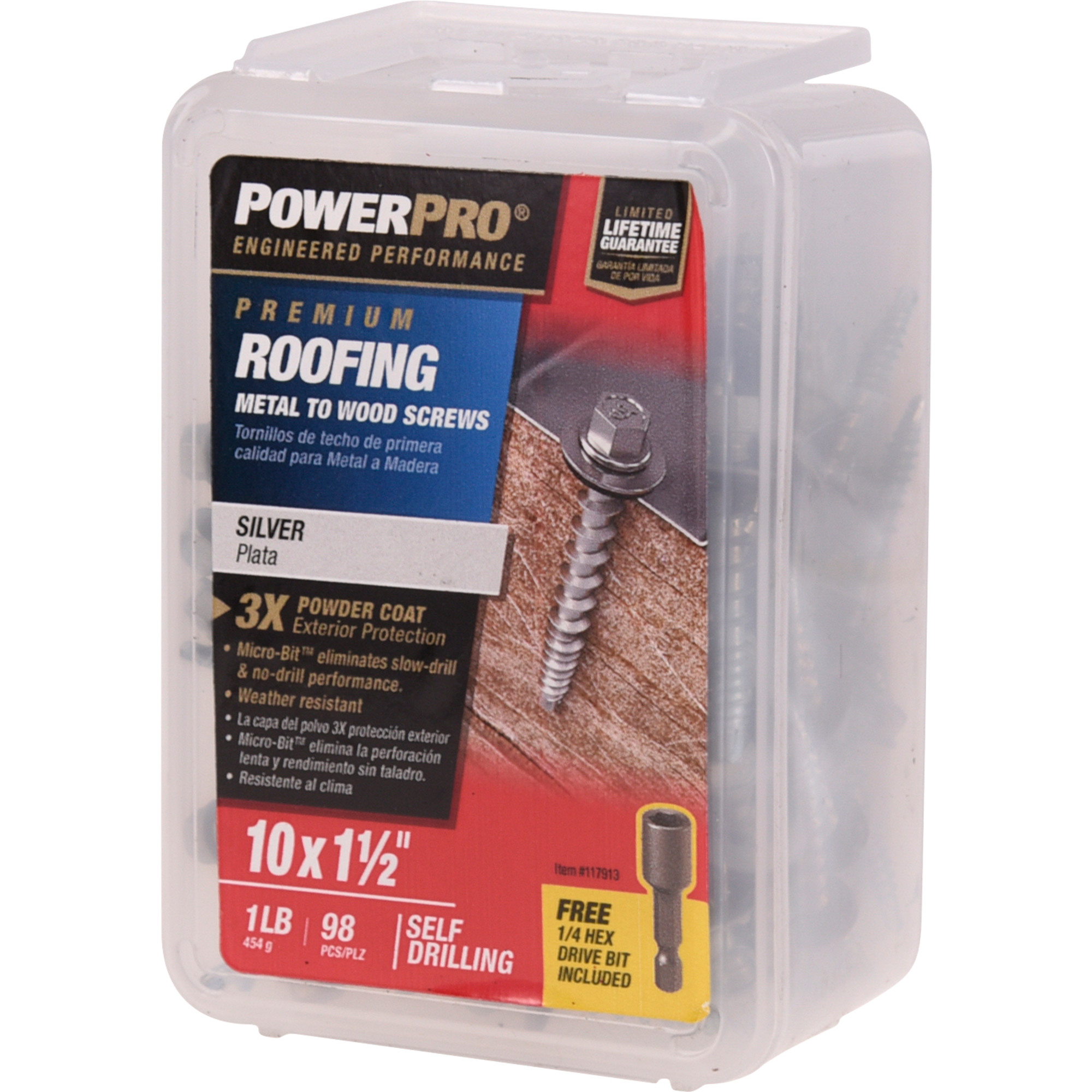Power Pro Silver Self Drilling Metal-to-Wood Roofing Screws (#10 x 1-1/2 in.)-98 pc