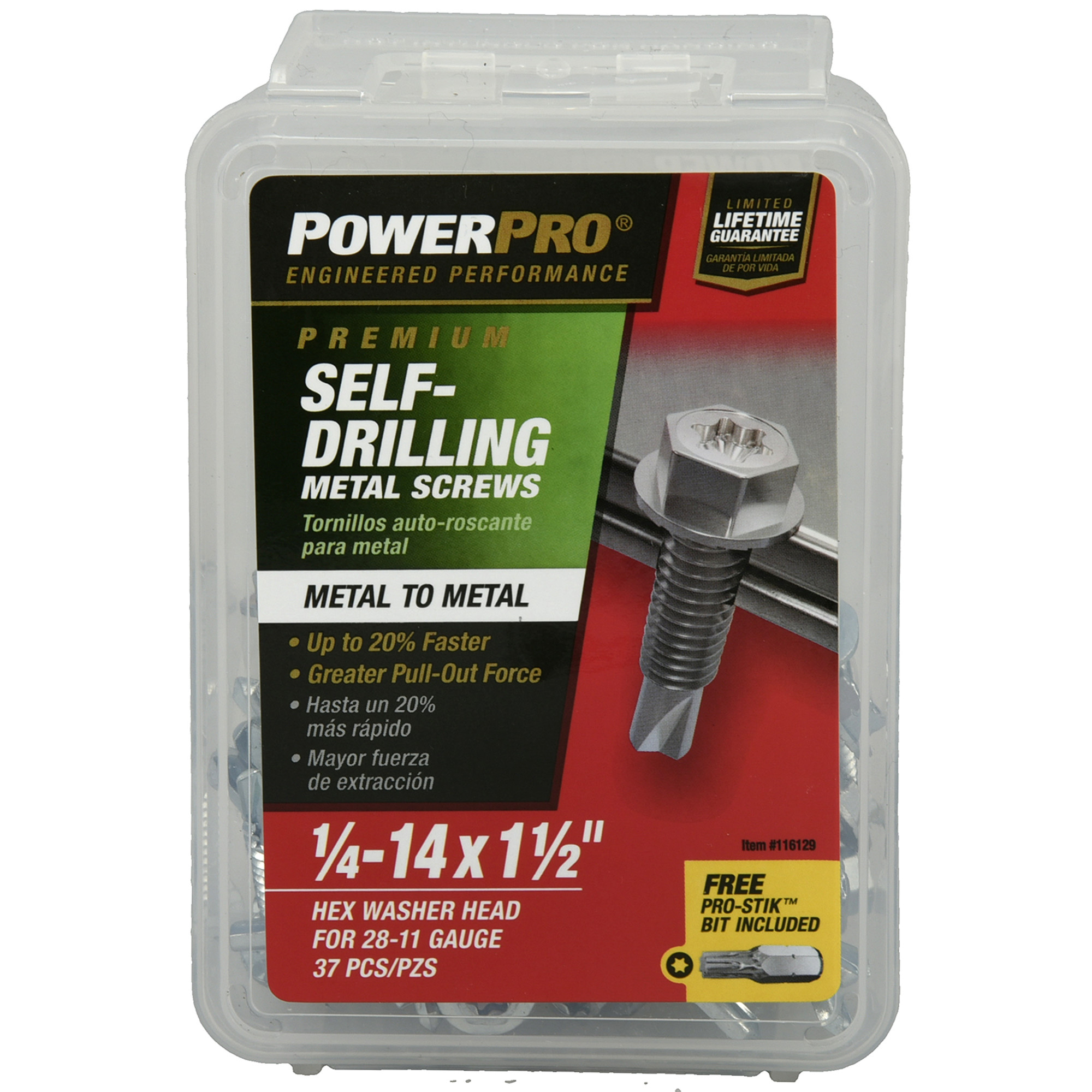 Power Pro Premium Hex Zinc Self-Drilling Screws (1/4 in.-14 x 1-1/2 in.) - 37 pc