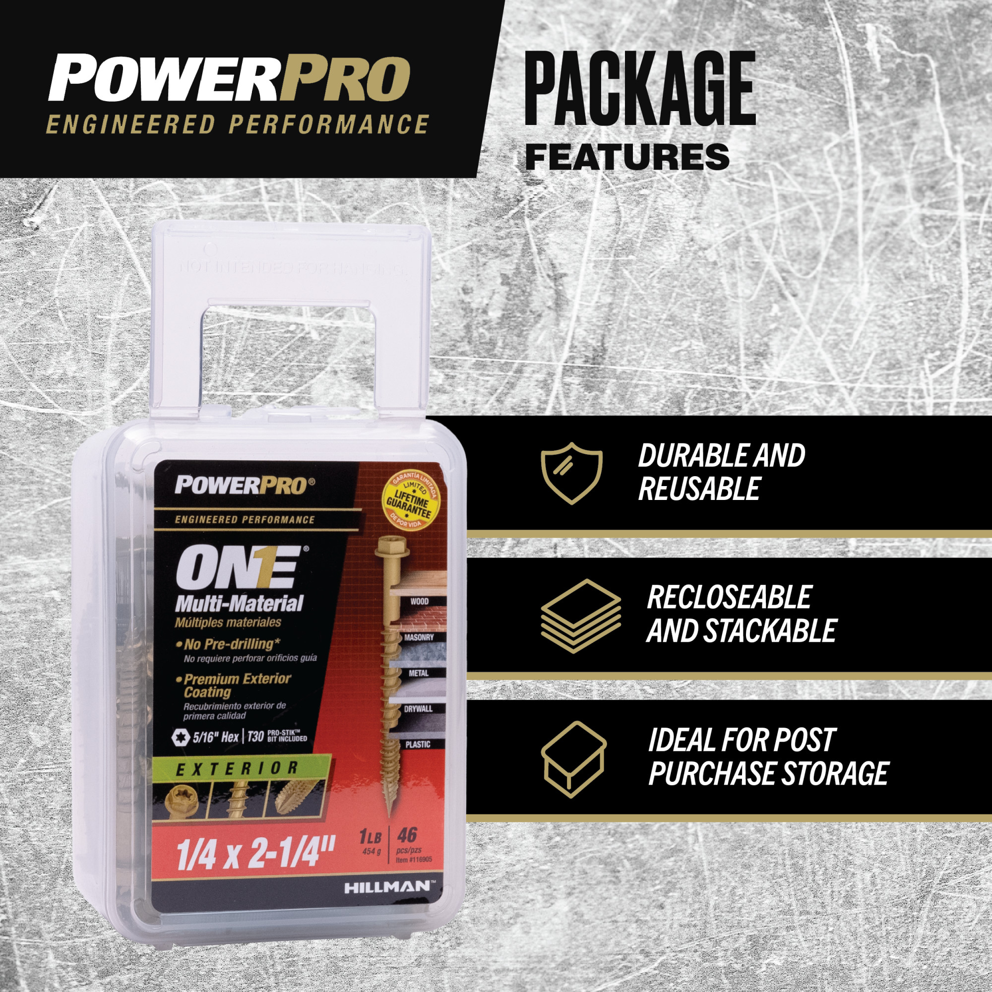 Power Pro ONE Hex Exterior Bronze Multi-Material Screws (1/4 in. x 2-1/4 in.) - 46 pc