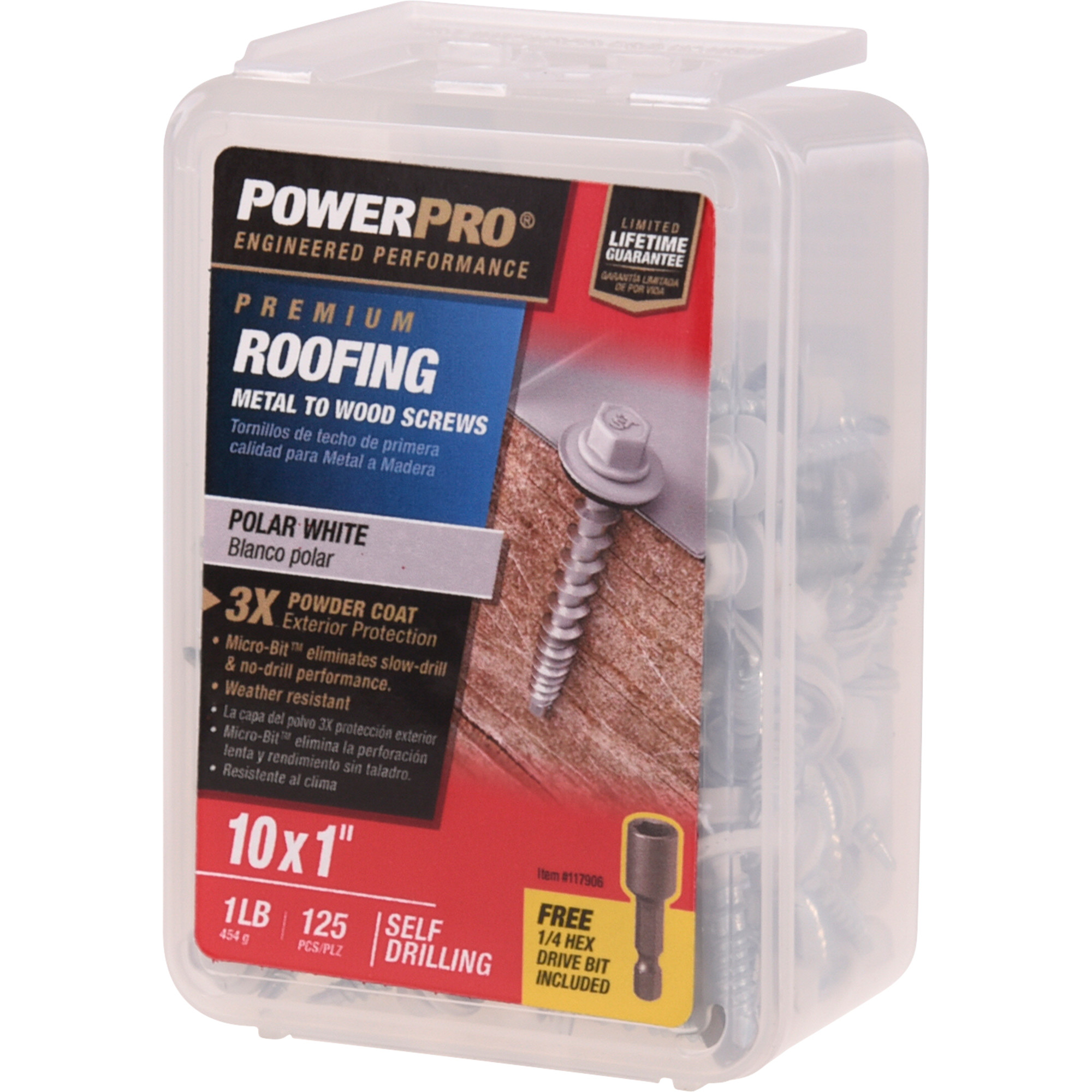 Power Pro White Self Drilling Metal-to-Wood Roofing Screws (#10 x 1 in.) - 125 pc