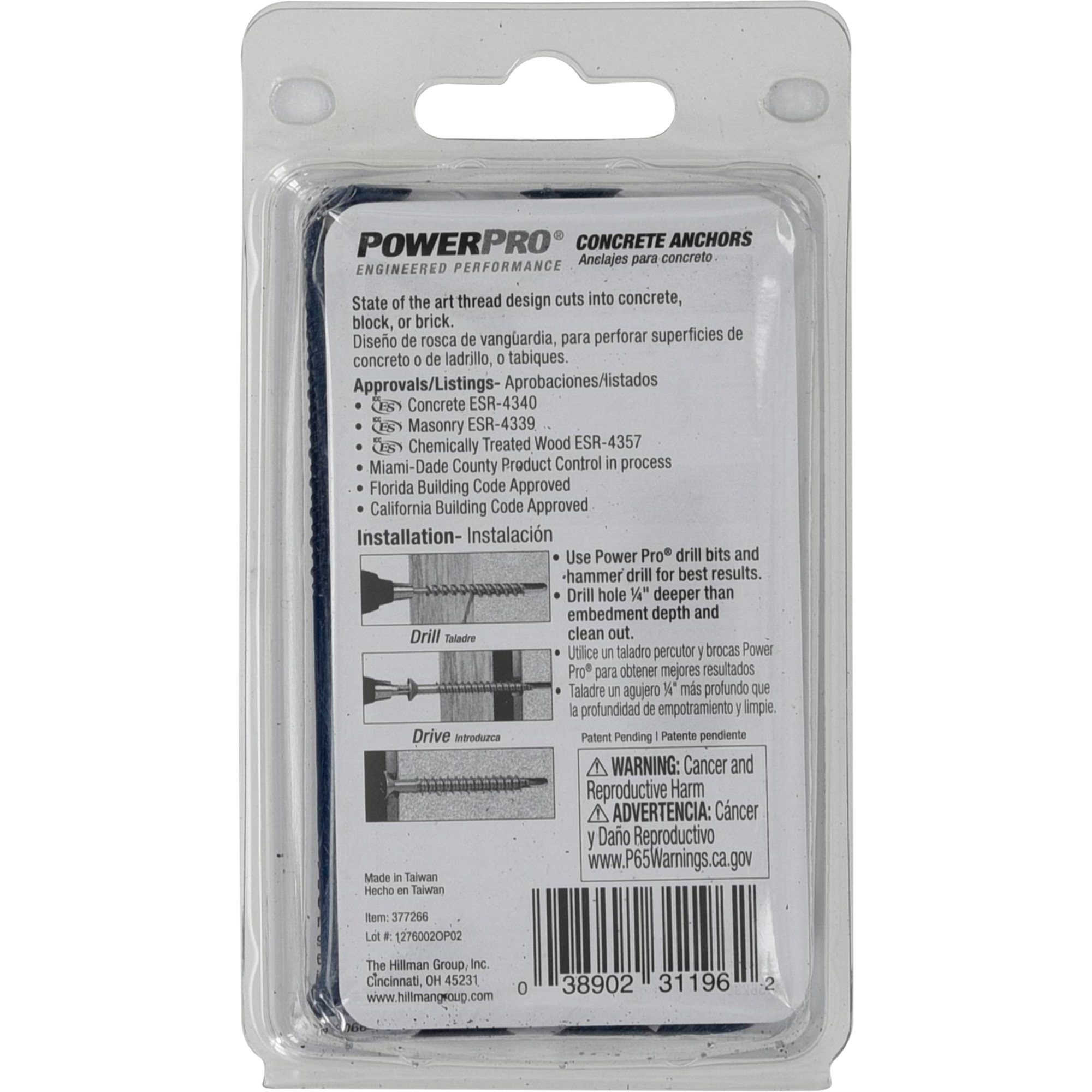 Power Pro Blue Flat-Head Concrete Screw Anchor (1/4 in. x 3-3/4 in.) - 10 pc