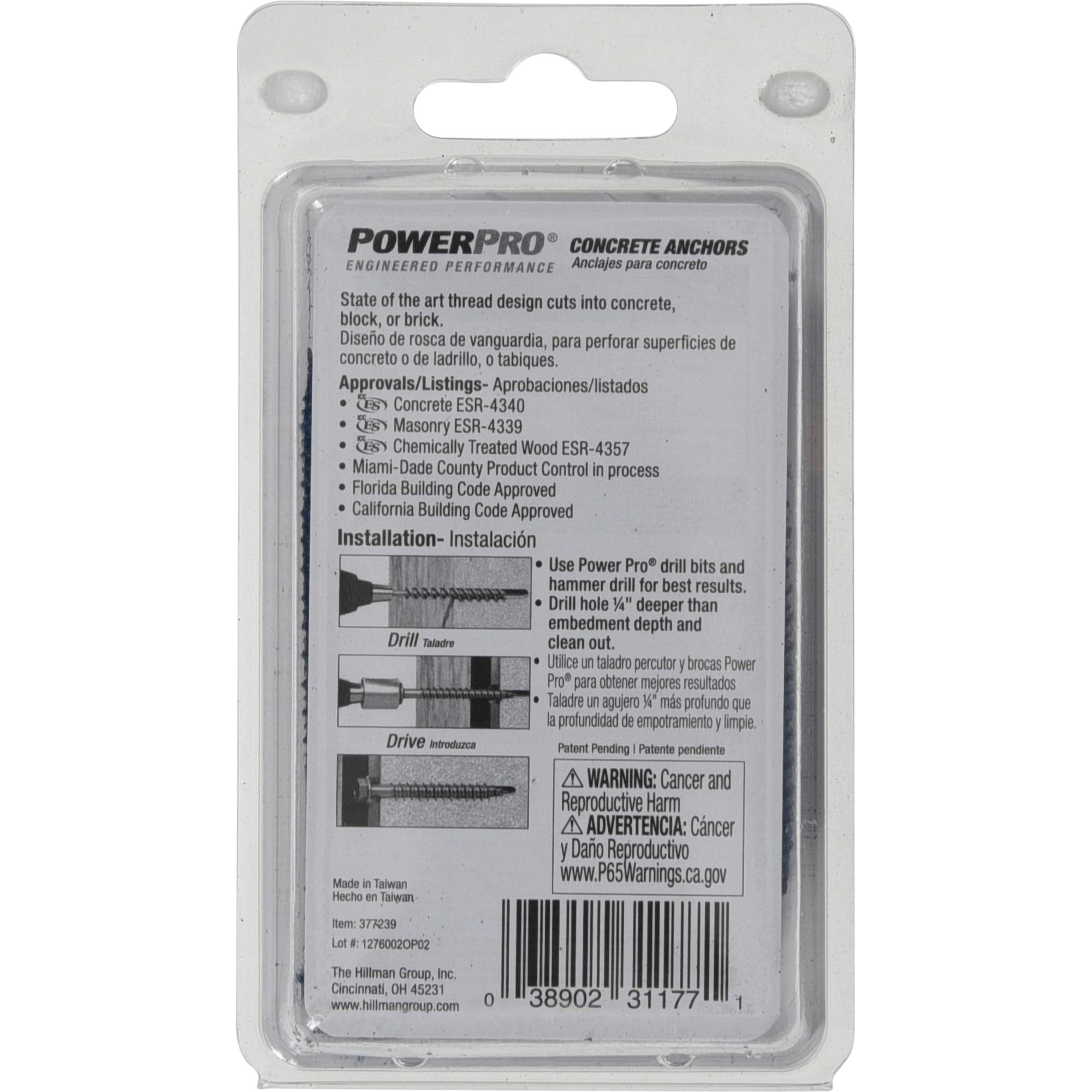 Power Pro Blue Hex Washer-Head Concrete Screw Anchor (3/16 in. x 2-3/4 in.) - 20 pc