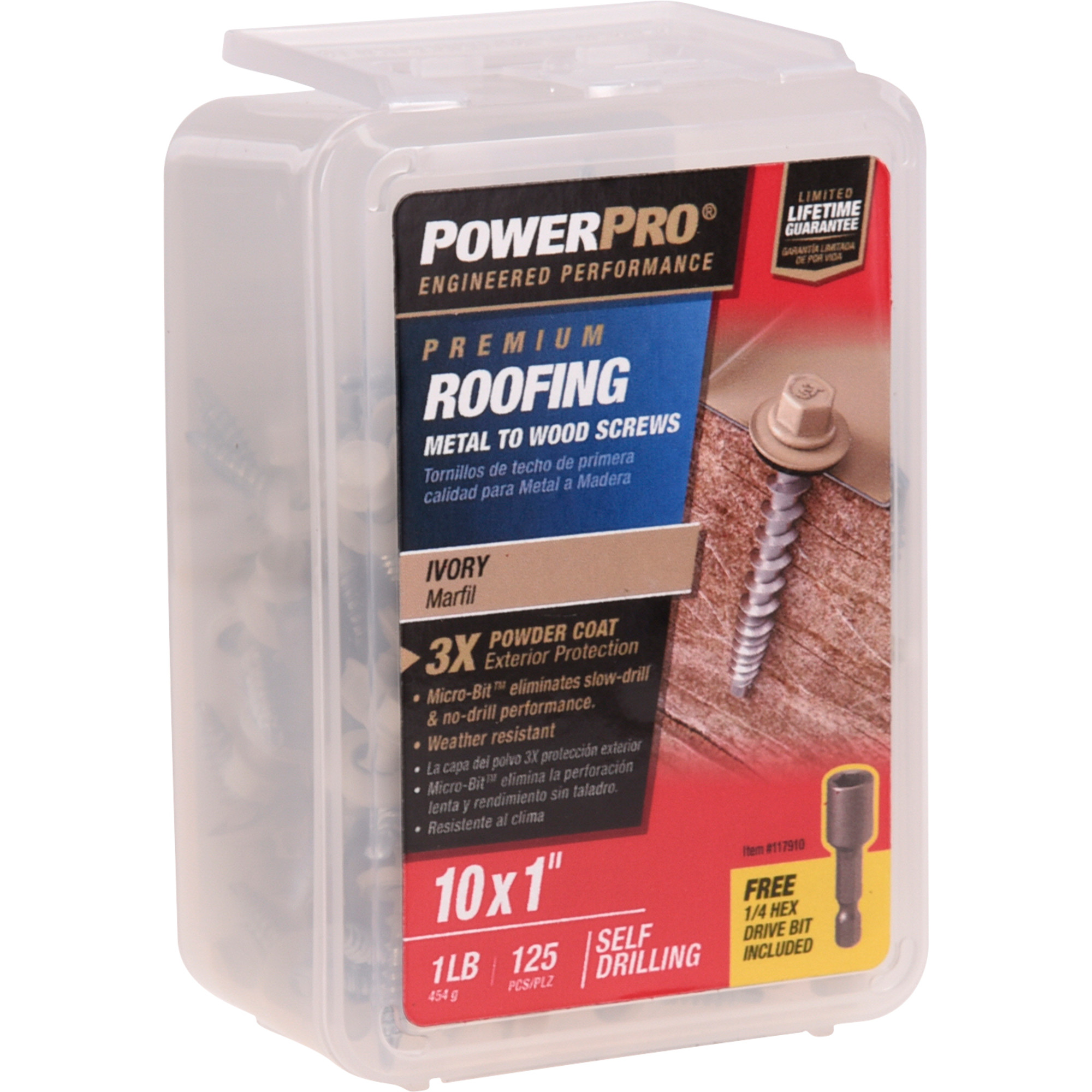 Power Pro Ivory Self Drilling Metal-to-Wood Roofing Screws (#10 x 1 in.) - 125 pc