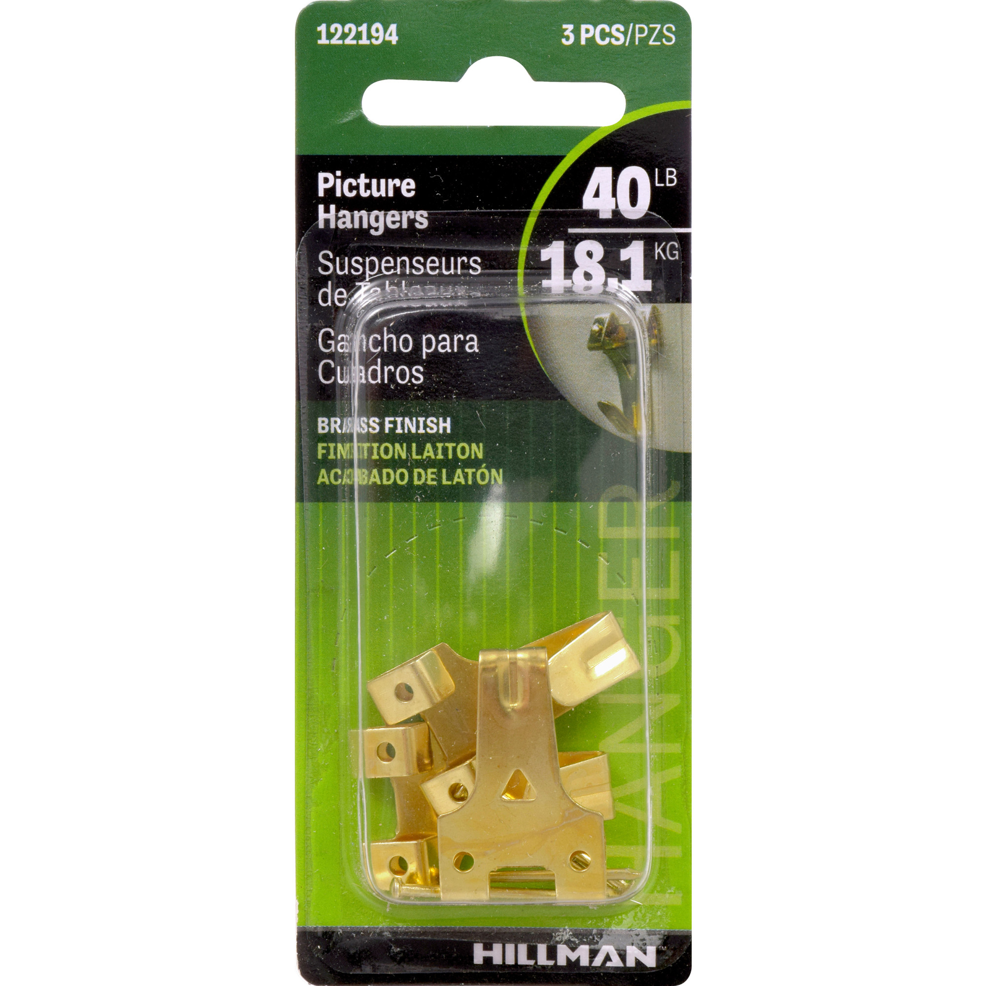Hillman Professional Picture Hangers Brass 40lb 3 Pack