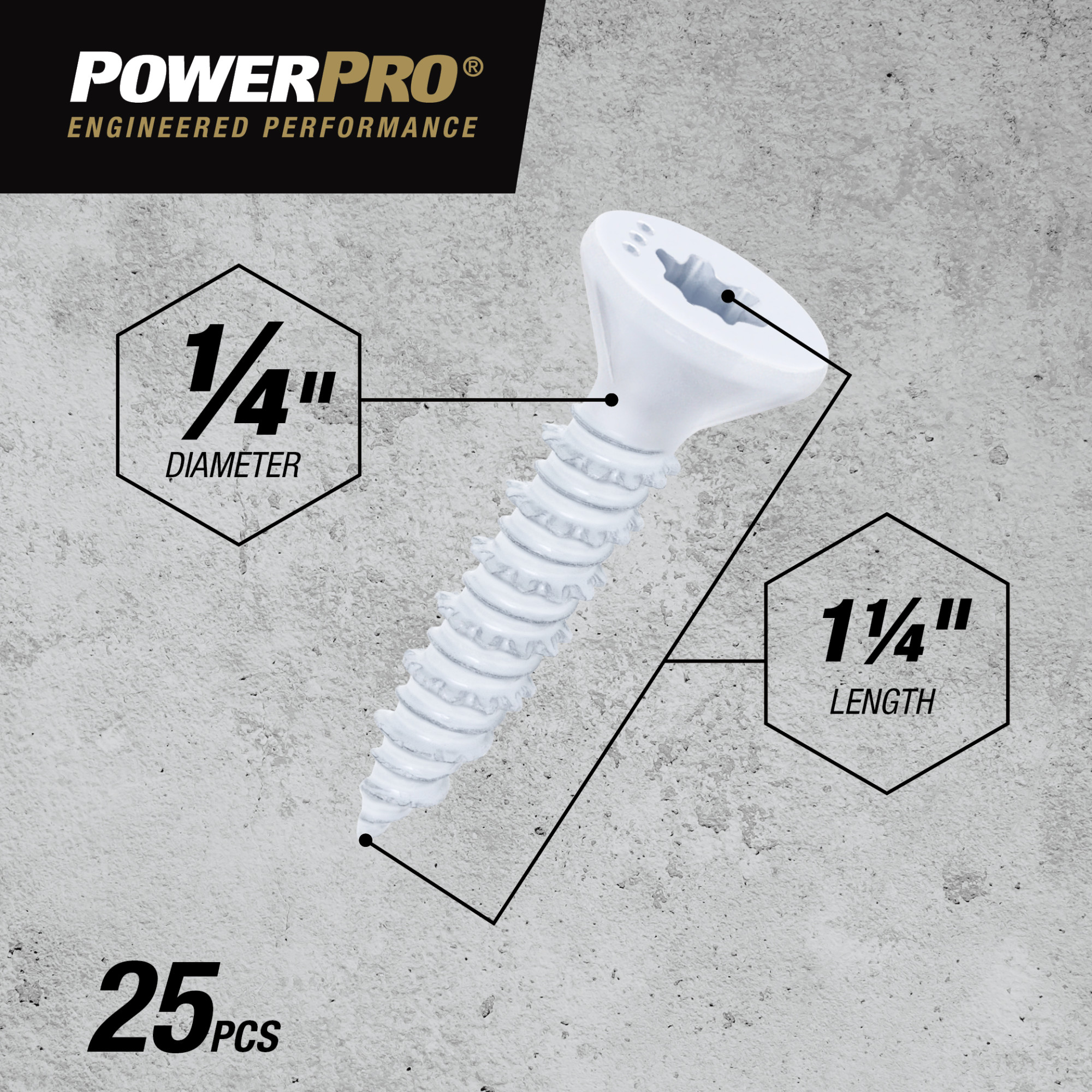 Power Pro White Flat-Head Concrete Screw Anchor (1/4 in. x 1-1/4 in.) - 25 pc