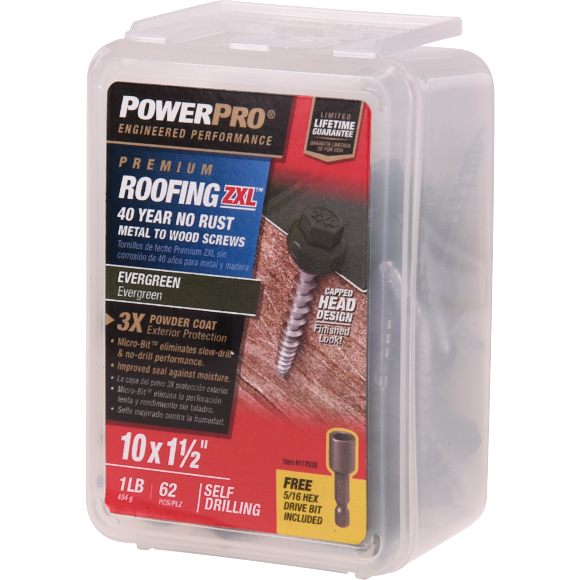 Power Pro Green Self Drilling Metal-to-Wood Roofing Screws (#10 x 1-1/2 in.)-62 pc