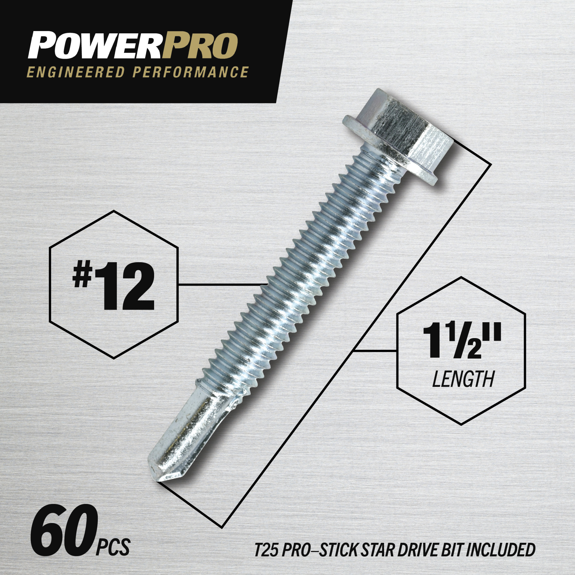 Power Pro Premium Hex Zinc Sheet Metal Self-Drilling Screws (#12-24x1-1/2 in.)-60pc