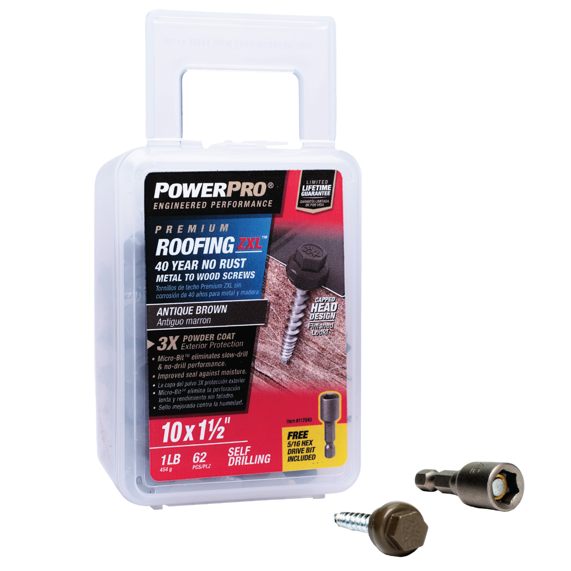 Power Pro Bronze Self Drilling Roofing Screws (#10 x 1-1/2 in.) - 62 pc