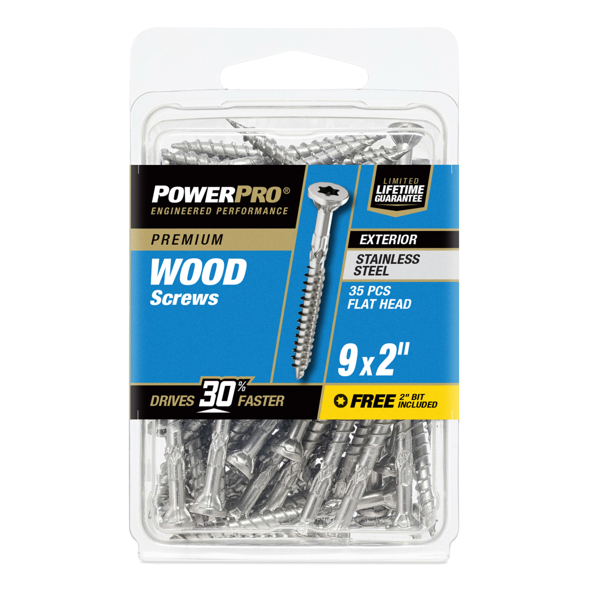 Power Pro Premium 305 Stainless Steel Wood Screws (#9 x 2 in.) - 35 pc
