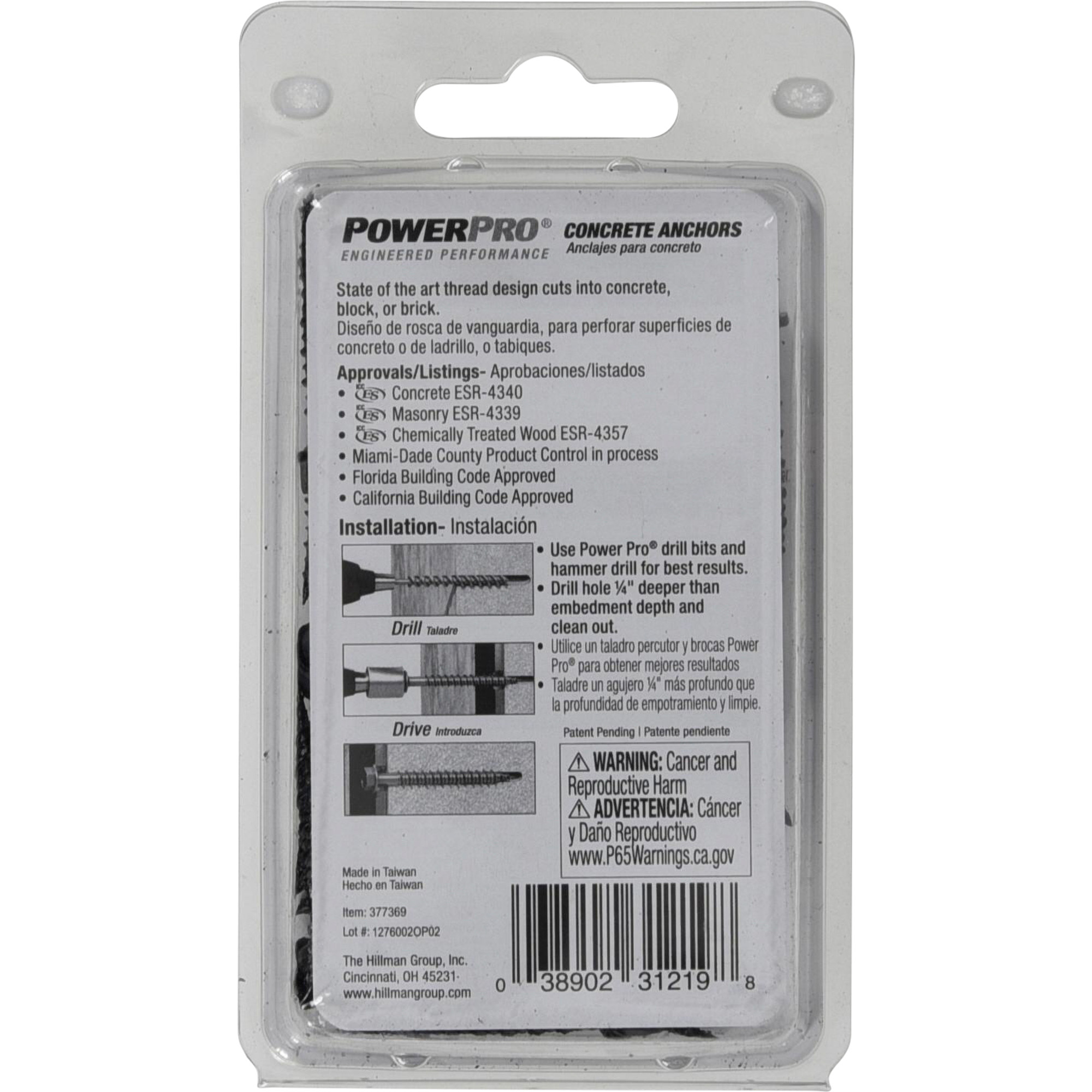 Power Pro Black Hex Washer-Head Concrete Screw Anchor (1/4 in. x 1-1/4 in.) - 25 pc