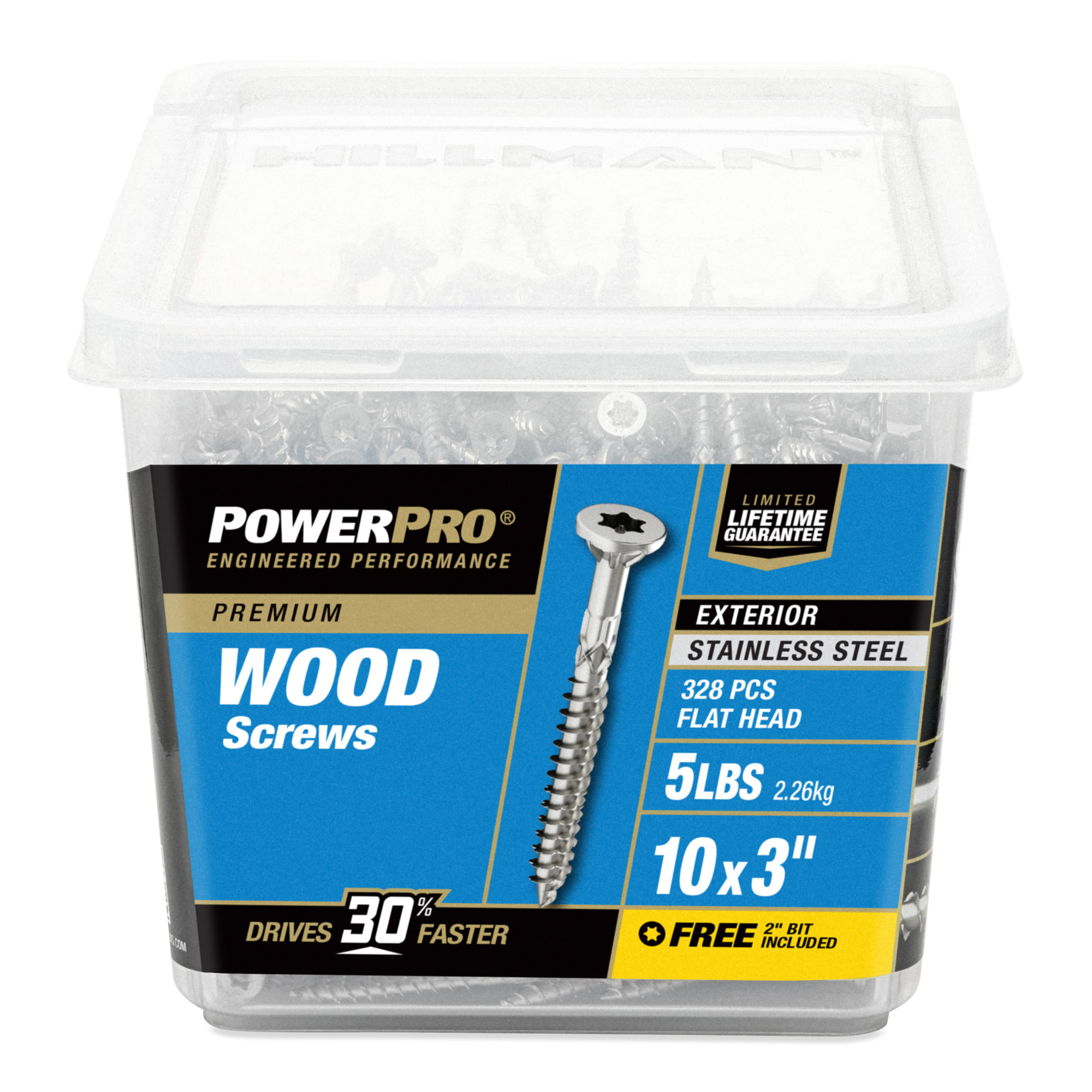 Power Pro Premium 305 Stainless Steel Wood Screws (#10 x 3 in.) - 328 pc