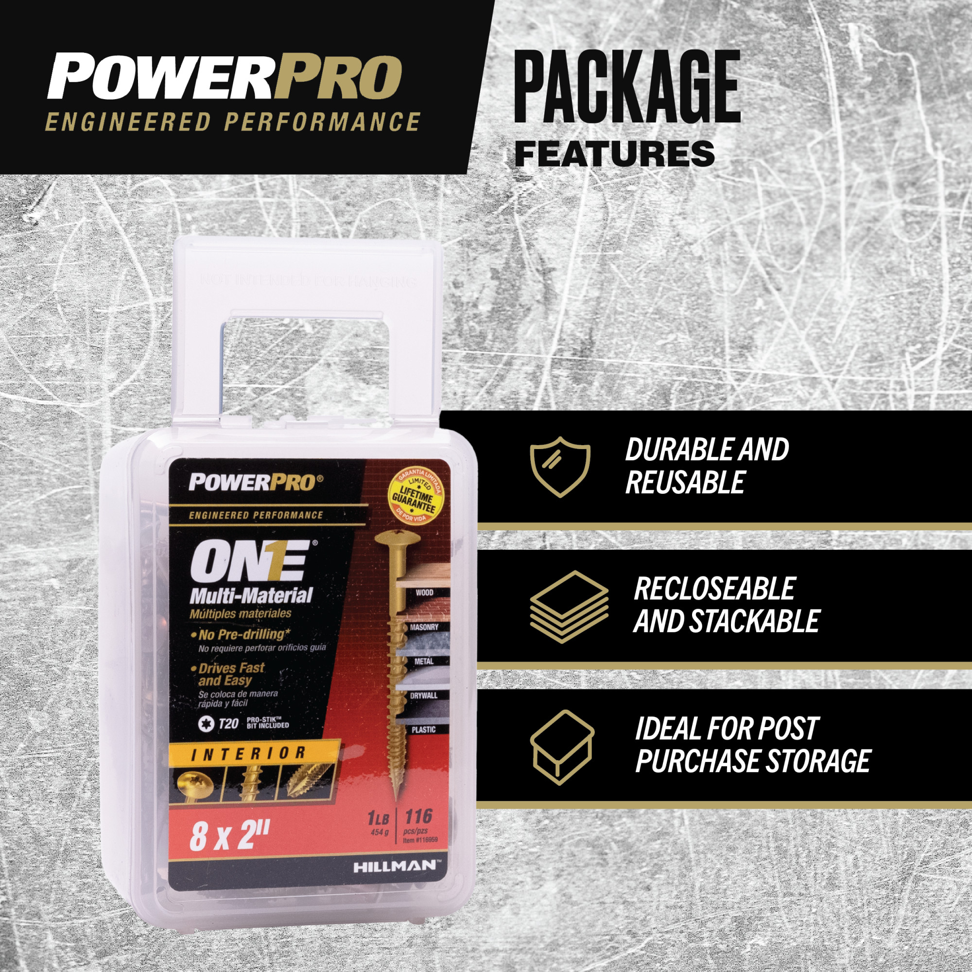 Power Pro ONE Wafer Yellow Interior Zinc Multi-Material Screws (#8 x 2 in.) - 116pc