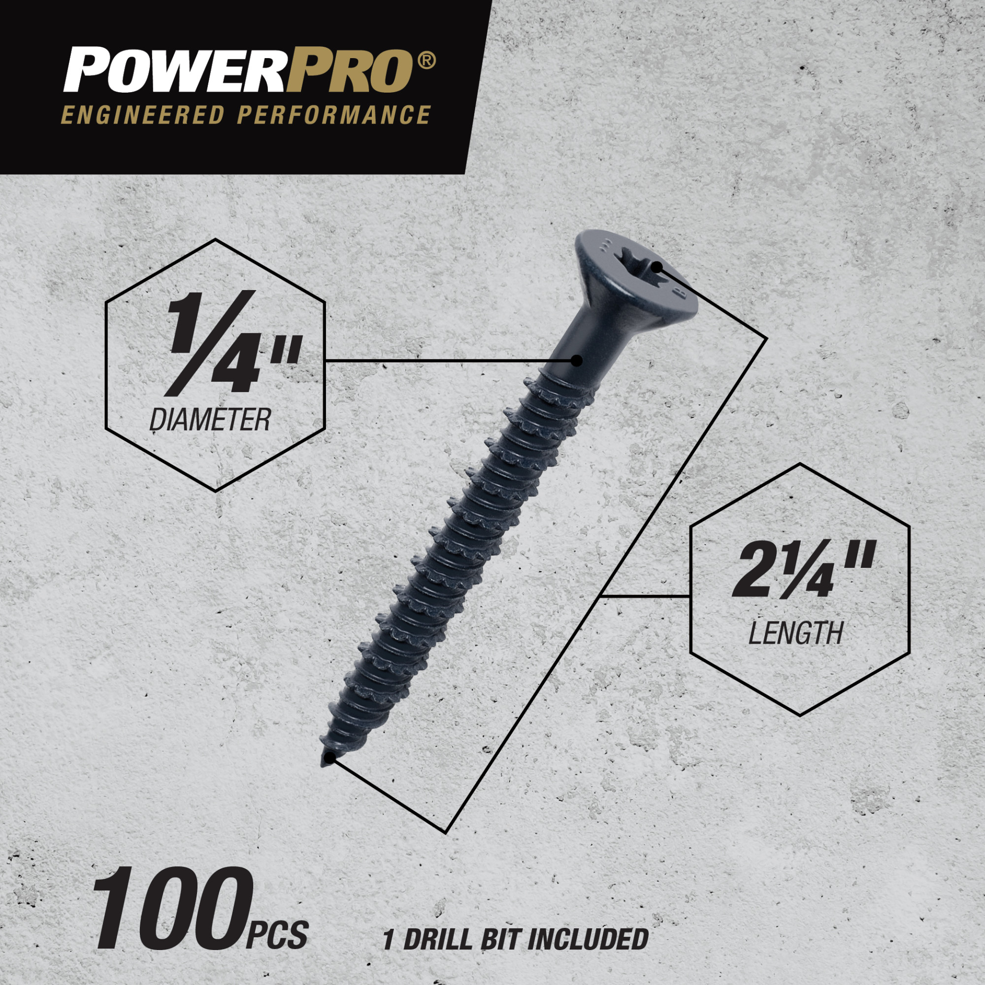 Power Pro Black Flat-Head Concrete Screw Anchor (1/4 in. x 2-1/4 in.) - 100 pc