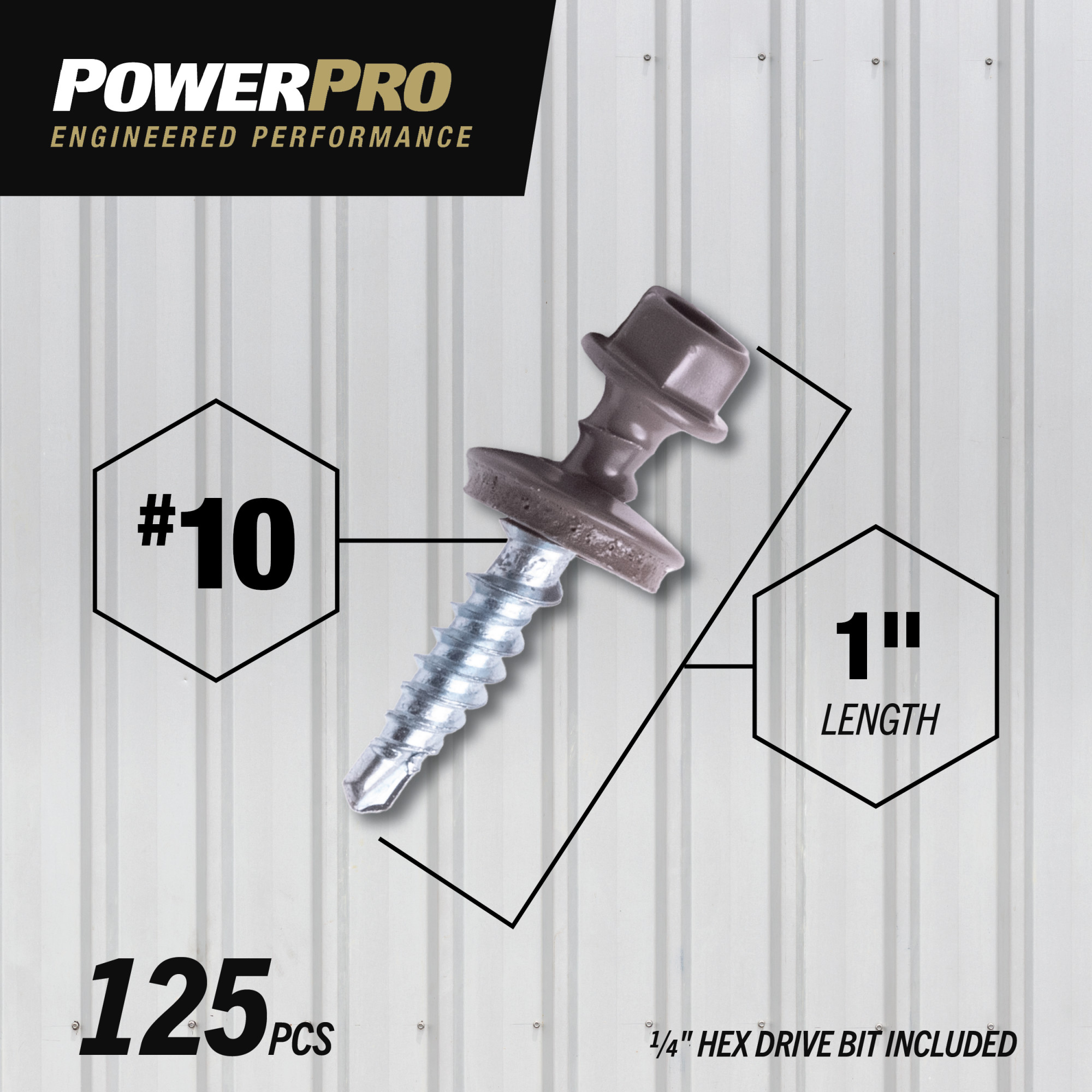 Power Pro Gray Self Drilling Metal-to-Wood Roofing Screws (#10 x 1 in.) - 125 pc