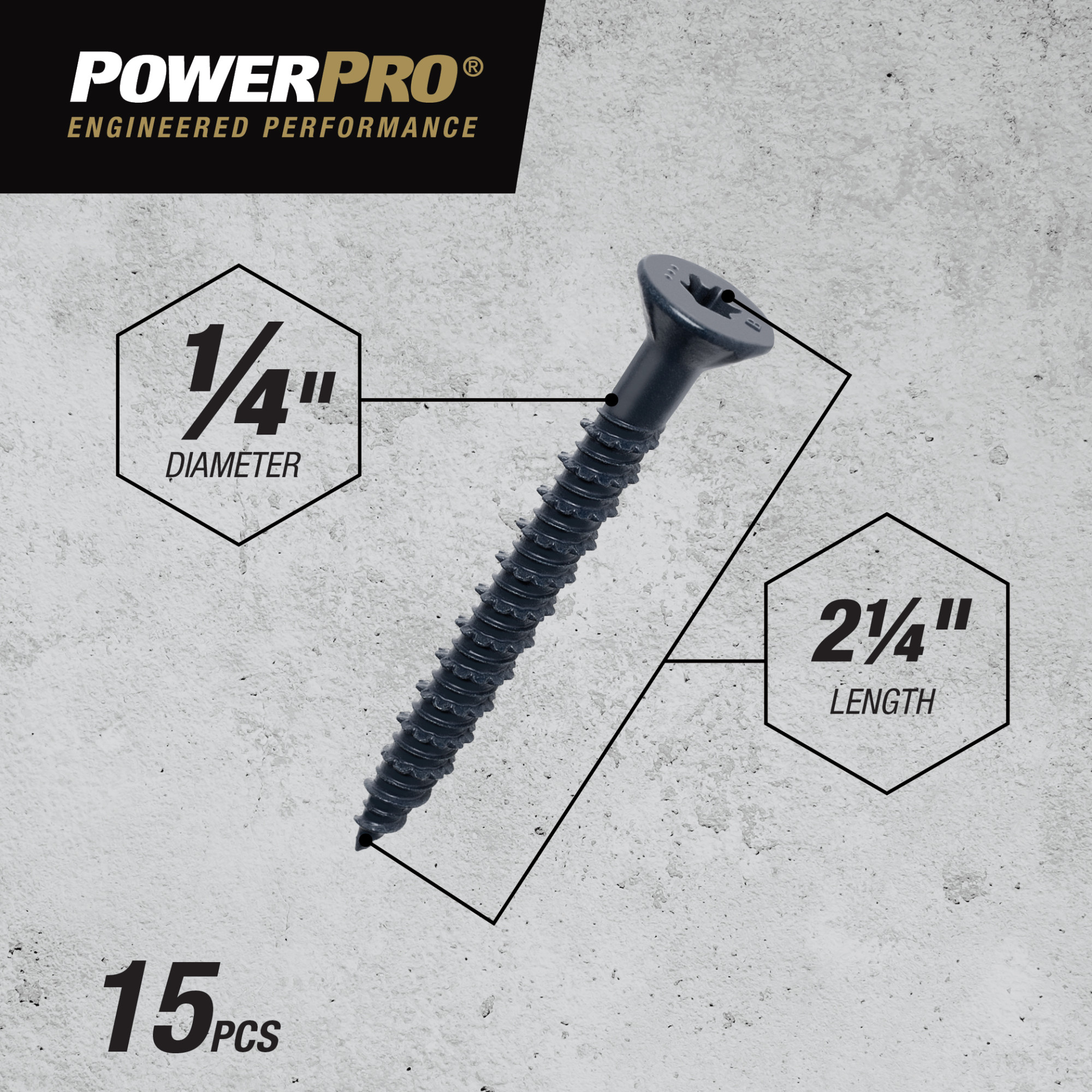Power Pro Black Flat-Head Concrete Screw Anchor (1/4 in. x 2-1/4 in.) - 15 pc