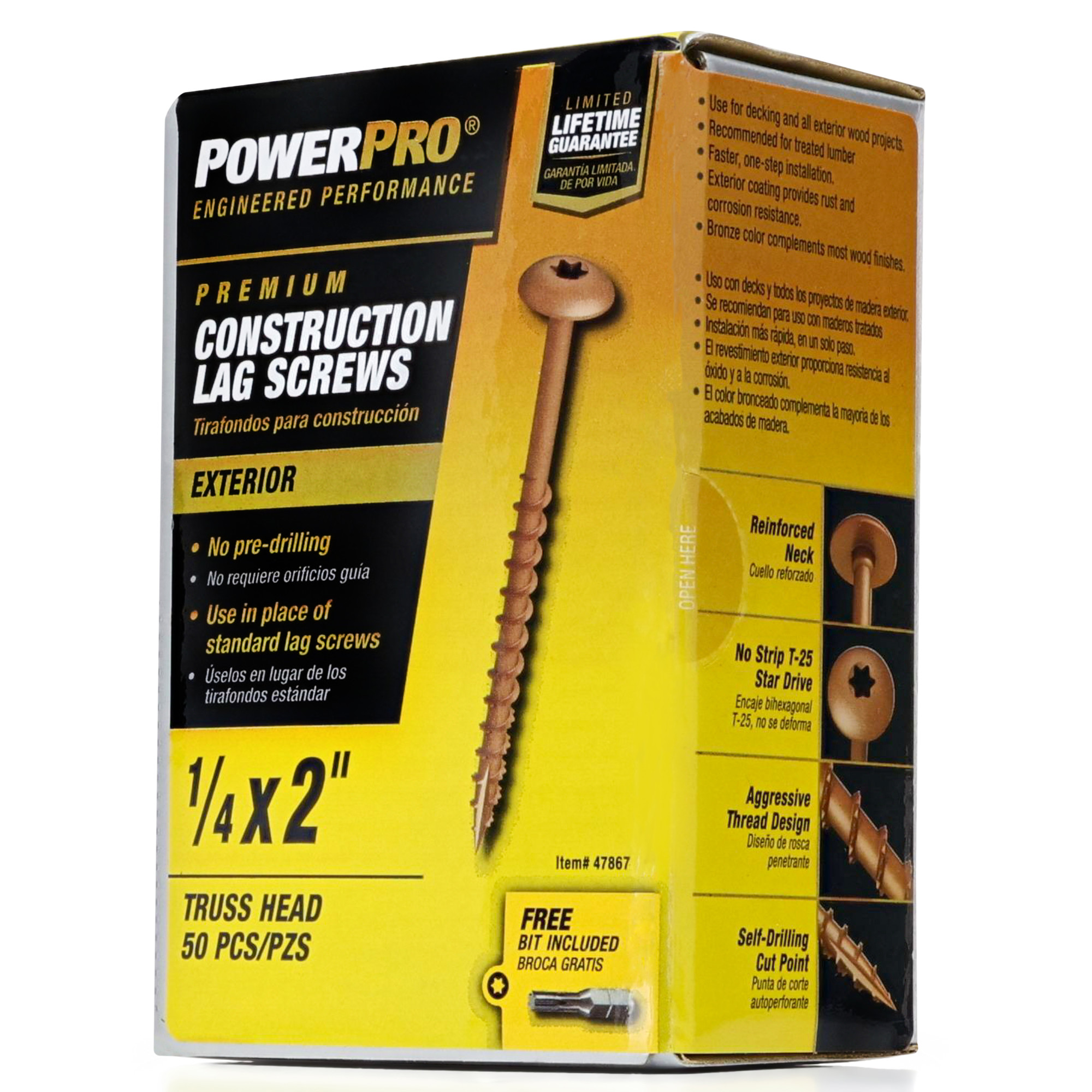 Power Pro Bronze Star Drive Construction Lag Screws (1/4 in.-20 x 2 in.) - 50 pc