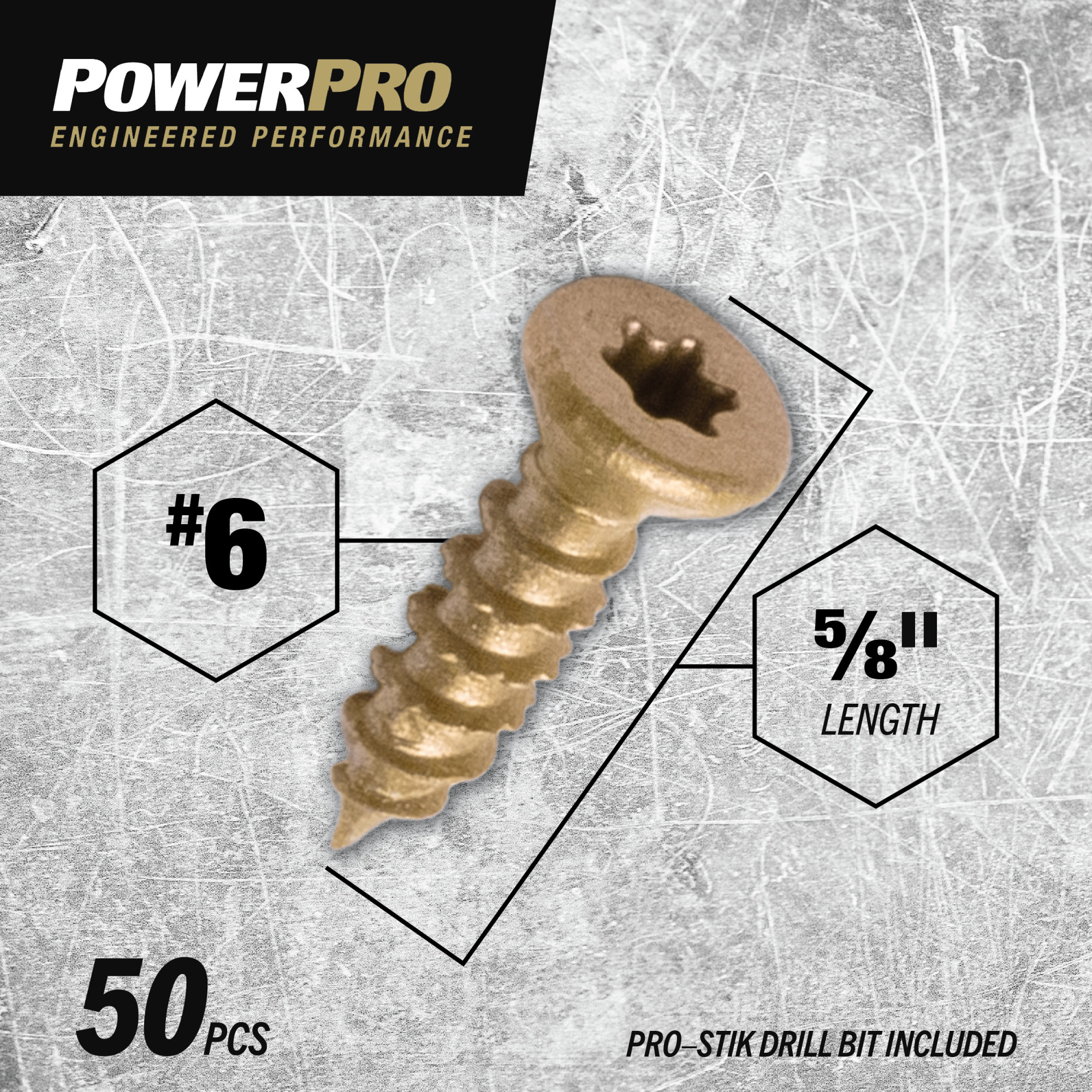 Power Pro ONE Flat Exterior Bronze Multi-Material Screws (#6 x 5/8 in.) - 50 pc