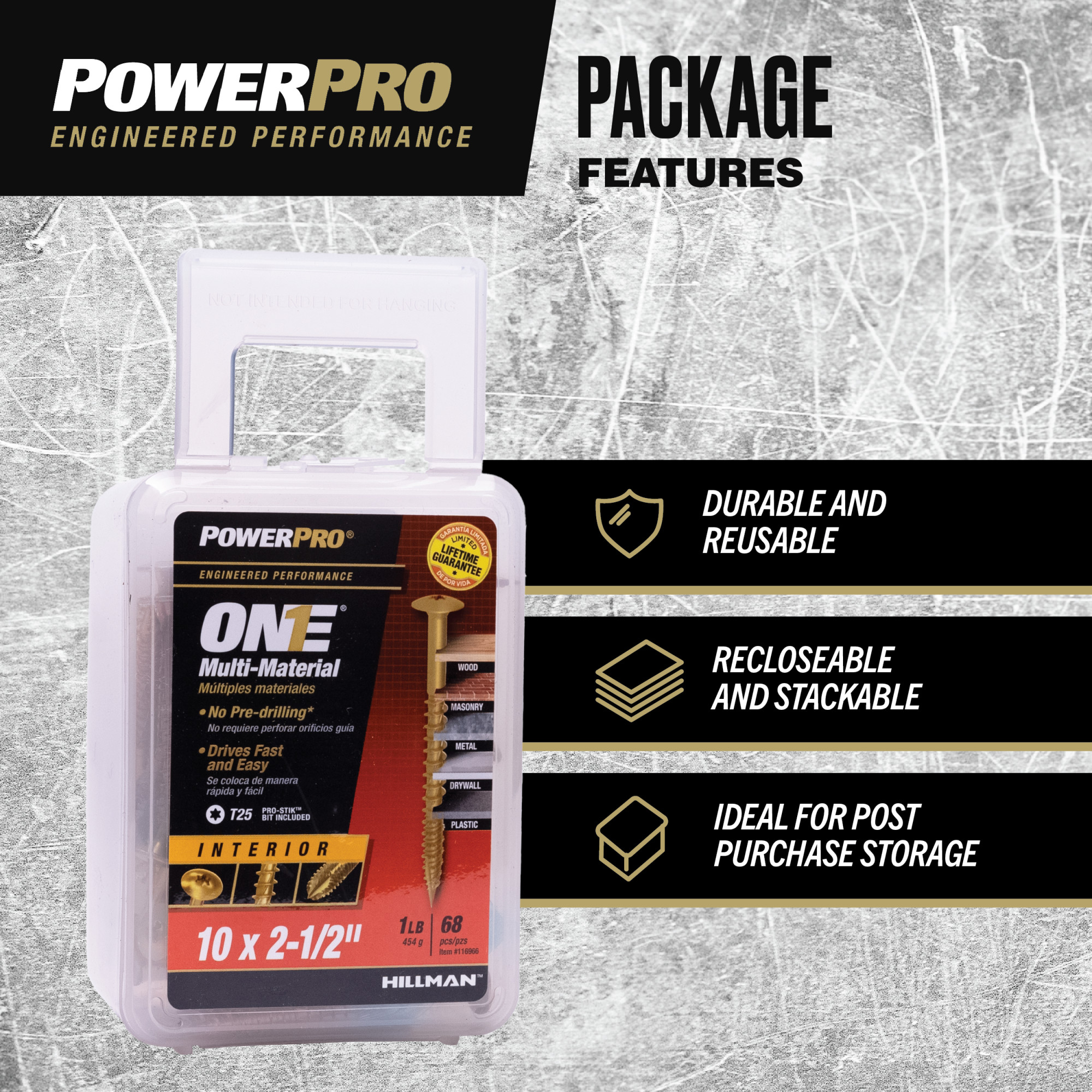 Power Pro ONE Wafer Interior Yellow Zinc Multi-Material Screws (#10x2-1/2 in.)-68pc