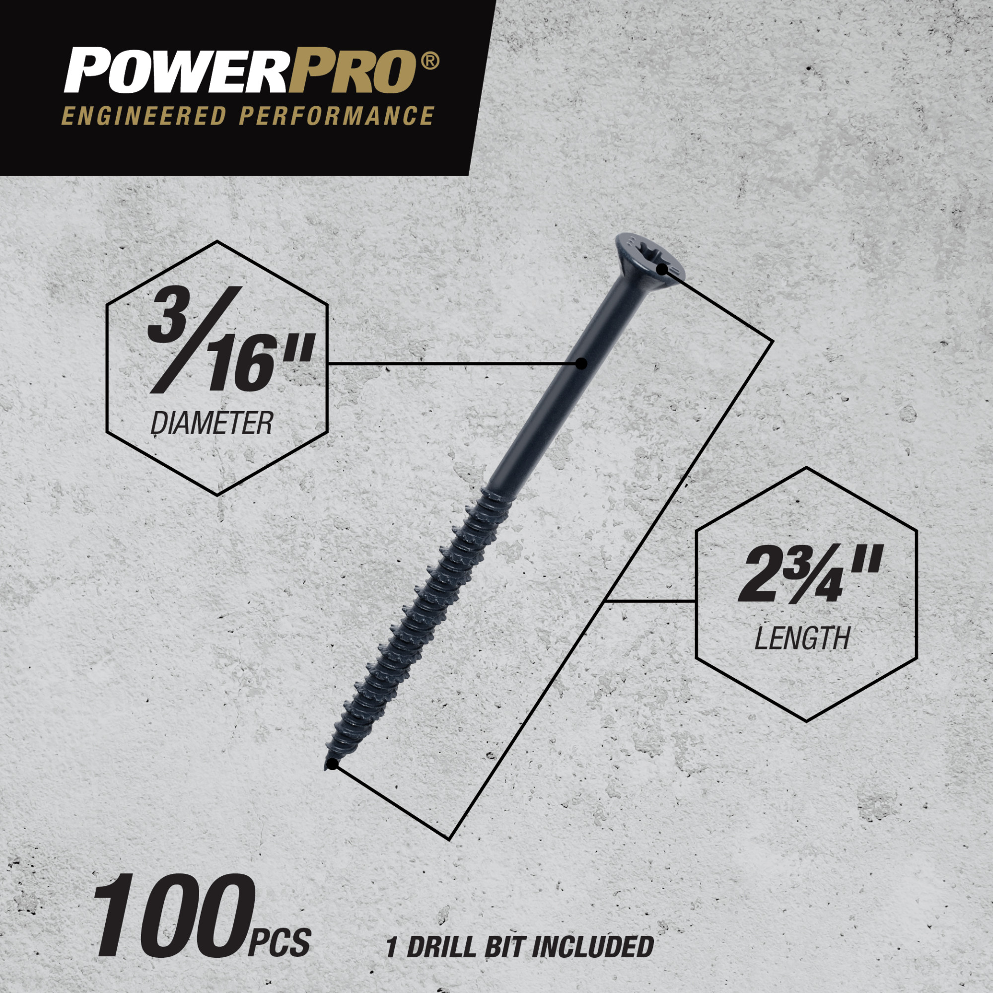 Power Pro Black Flat-Head Concrete Screw Anchor (3/16 in. x 2-3/4 in.) - 100 pc