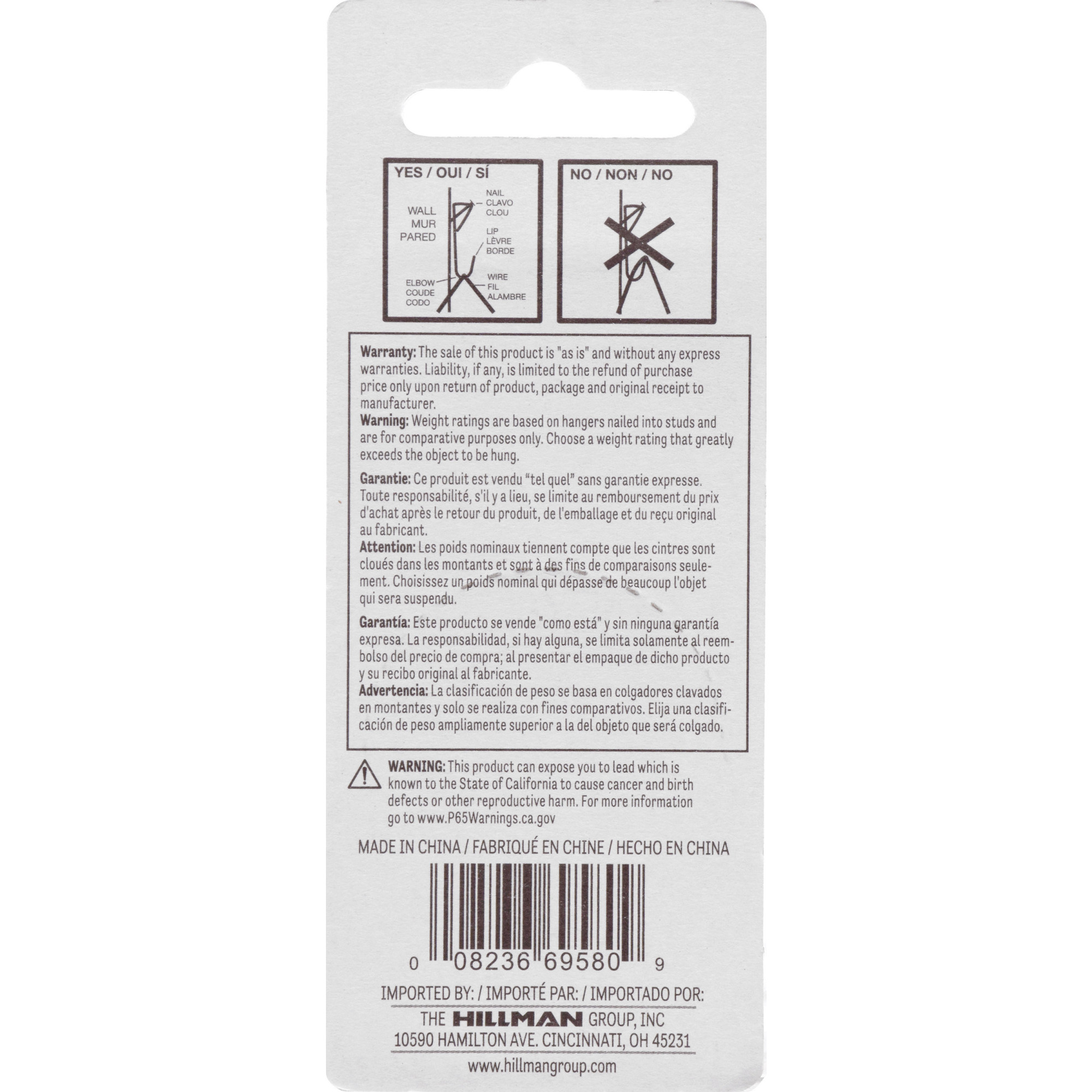 Hillman Conventional Picture Hangers White 10lb 8 Pack