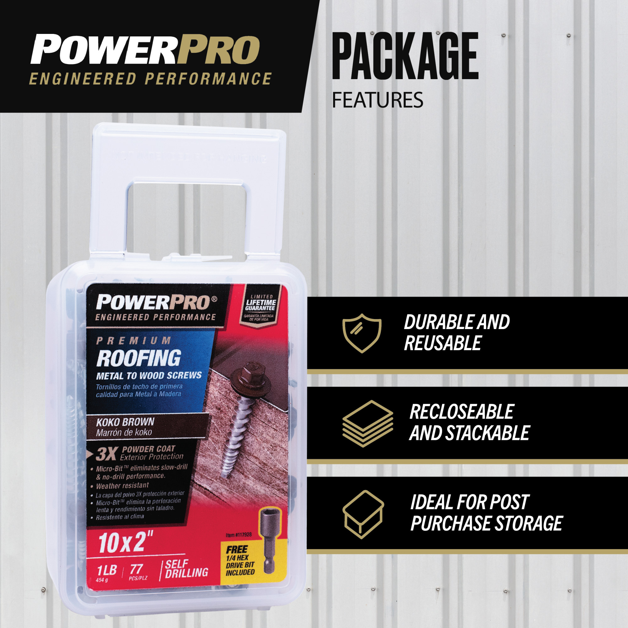 Power Pro Brown Self Drilling Metal-to-Wood Roofing Screws (#10 x 2 in.) - 77 pc