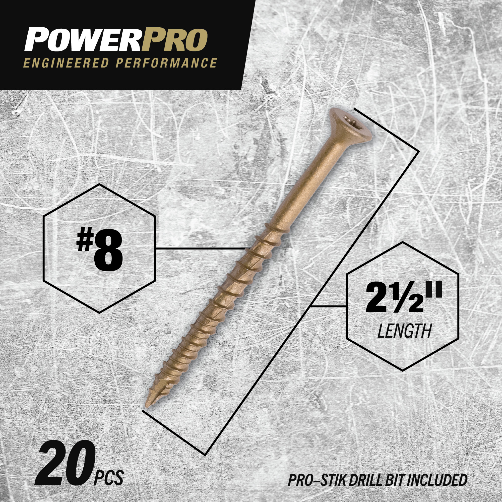 Power Pro ONE Flat Exterior Bronze Multi-Material Screws (#8 x 2-1/2 in.) - 20pc