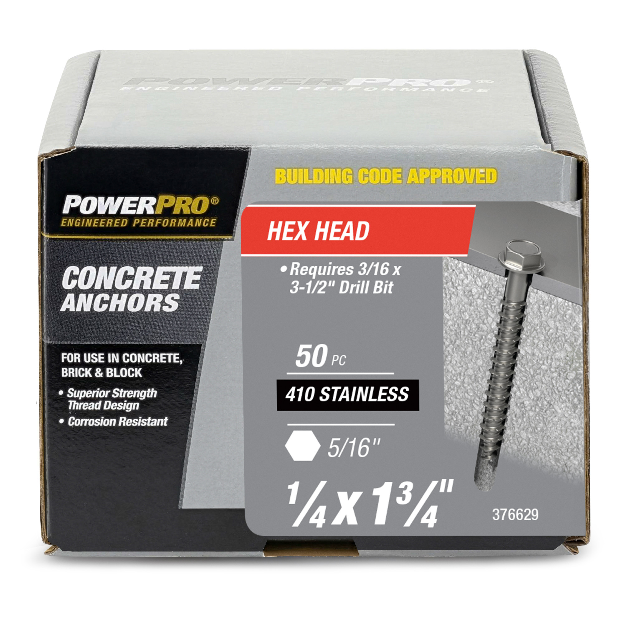 Power Pro 410 Stainless Hex Washer Concrete Screw Anchor (1/4 in. x 1-3/4 in.) 100pc