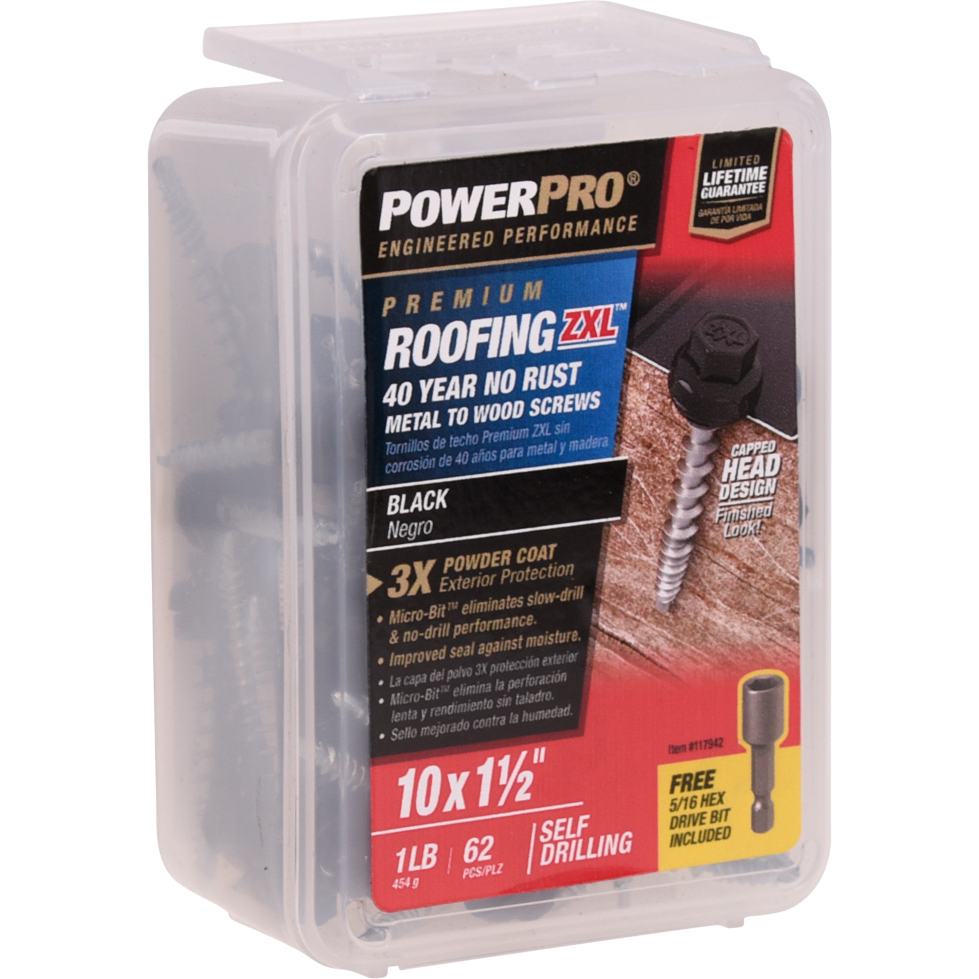 Power Pro Black Self Drilling Metal-to-Wood Roofing Screws (#10 x 1-1/2 in.)-62 pc