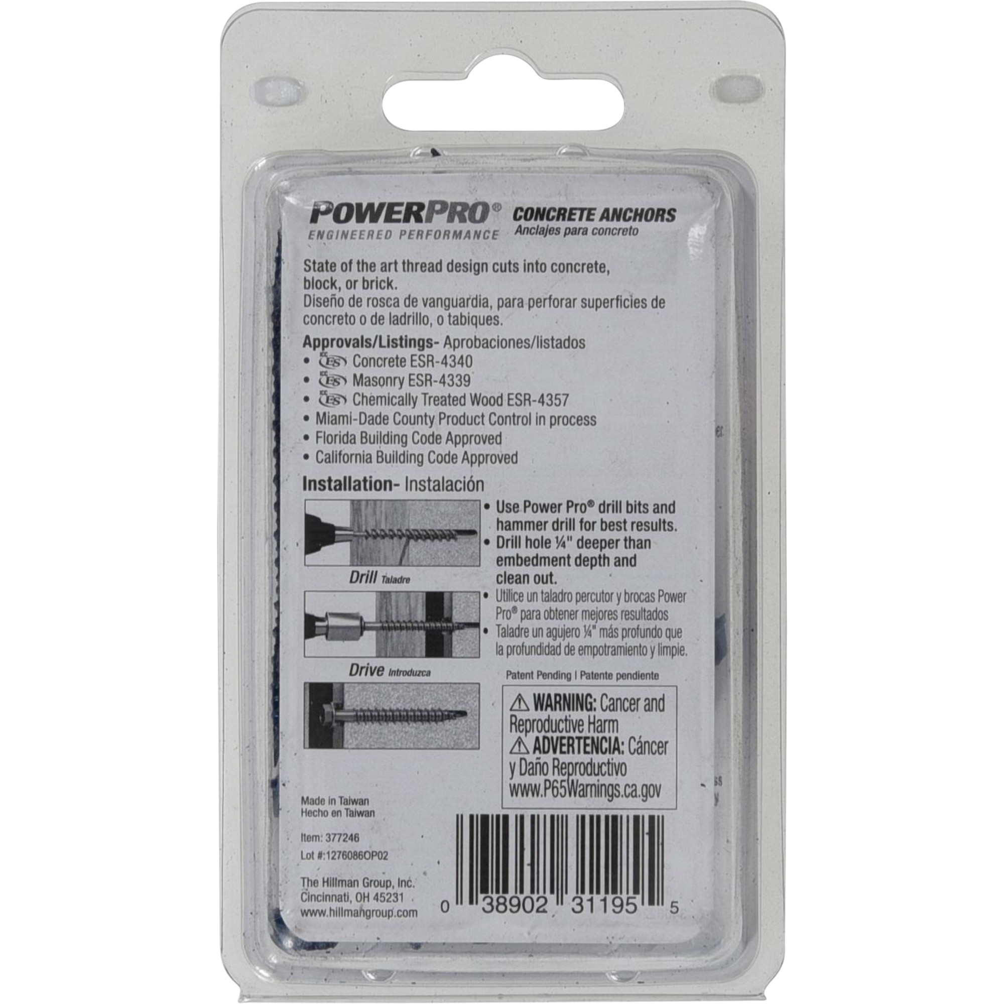 Power Pro Blue Hex Washer-Head Concrete Screw Anchor (1/4 in. x 2-3/4 in.) - 12 pc