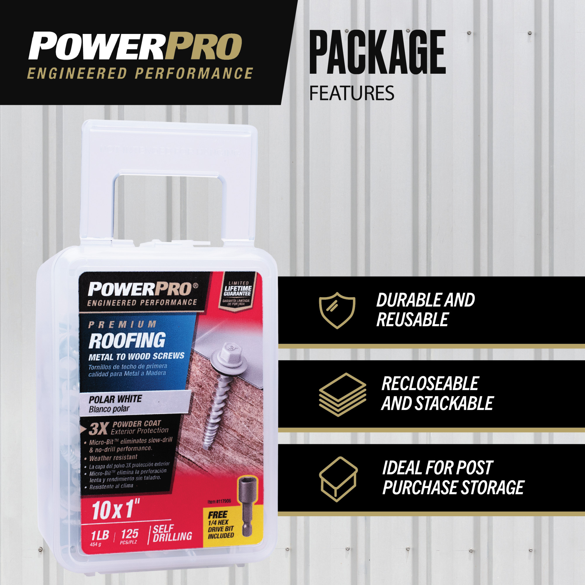 Power Pro White Self Drilling Metal-to-Wood Roofing Screws (#10 x 1 in.) - 125 pc