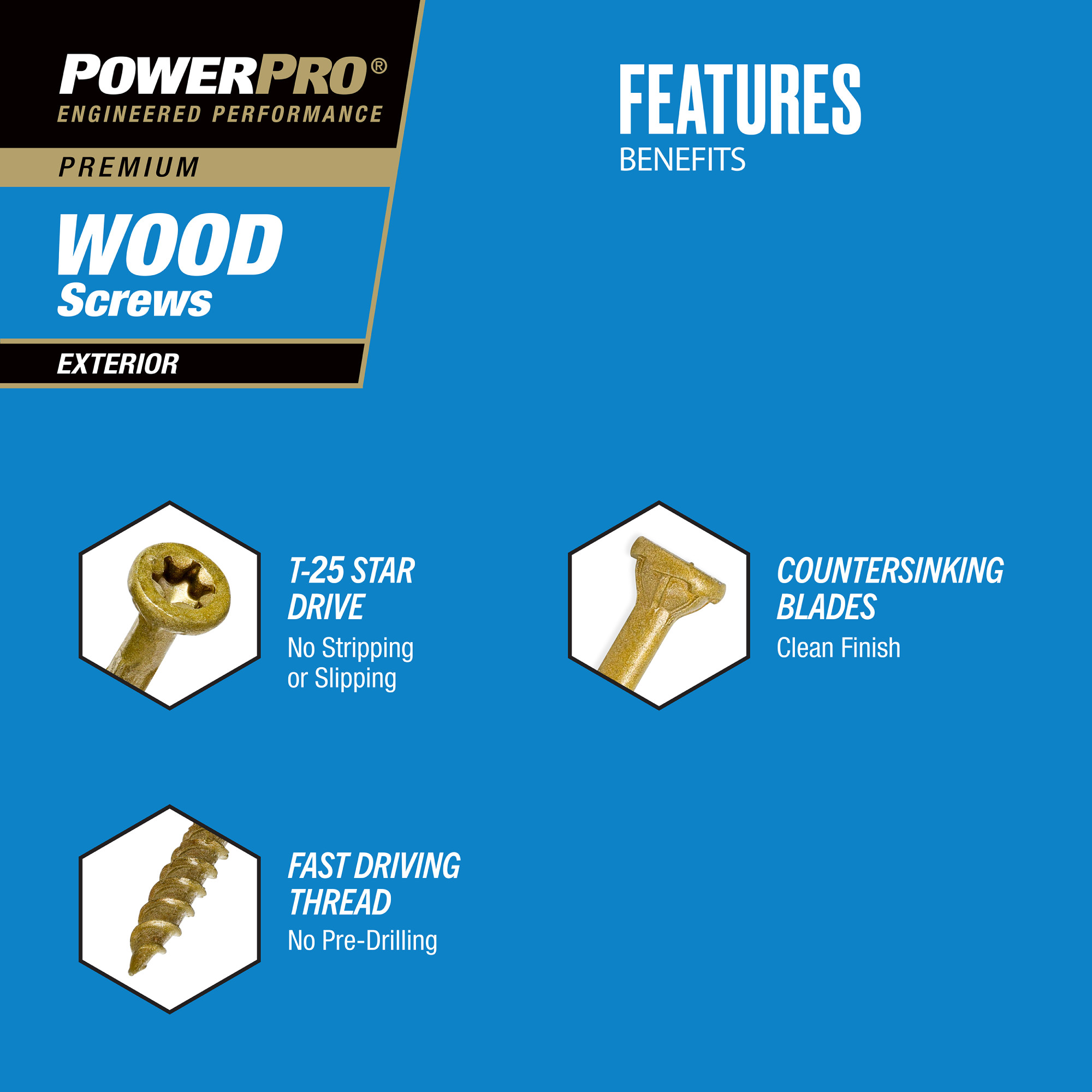 Power Pro Premium Exterior Wood Screws (#8 x 1-3/4 in.) - 75 pc