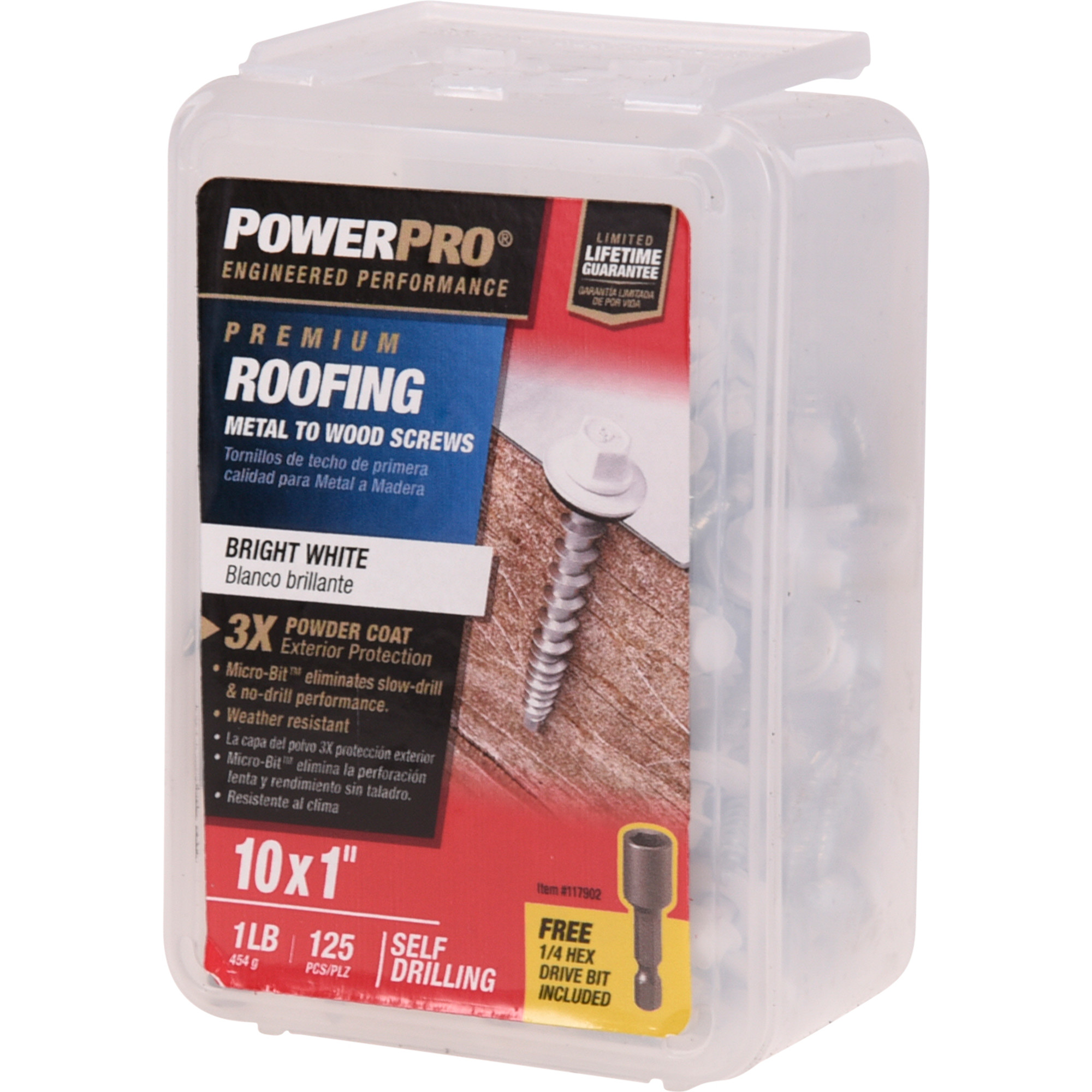 Power Pro White Self Drilling Metal-to-Wood Roofing Screws (#10 x 1 in.) - 125 pc