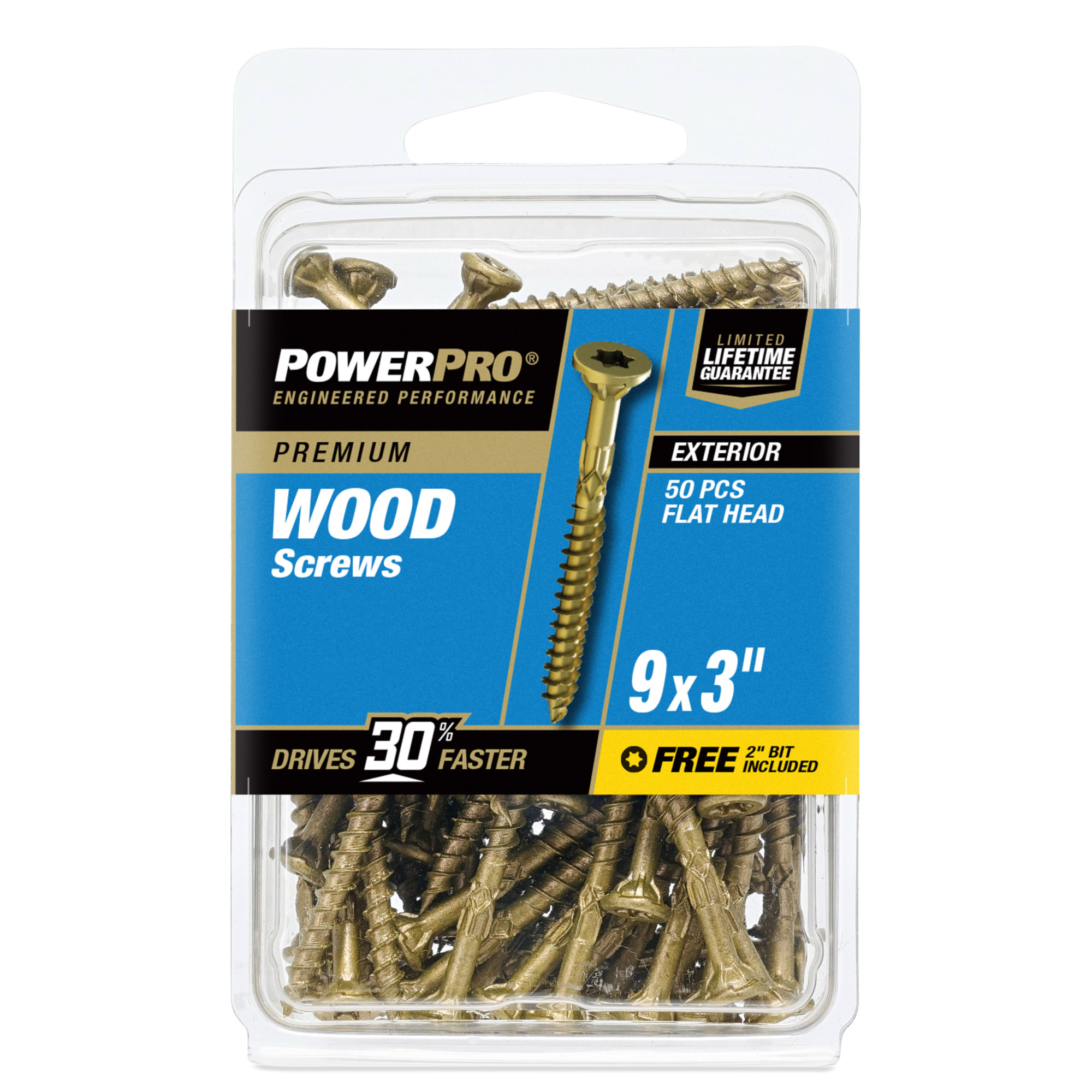 Power Pro Premium Exterior Wood Screws (#9 x 3 in.) - 50 pc