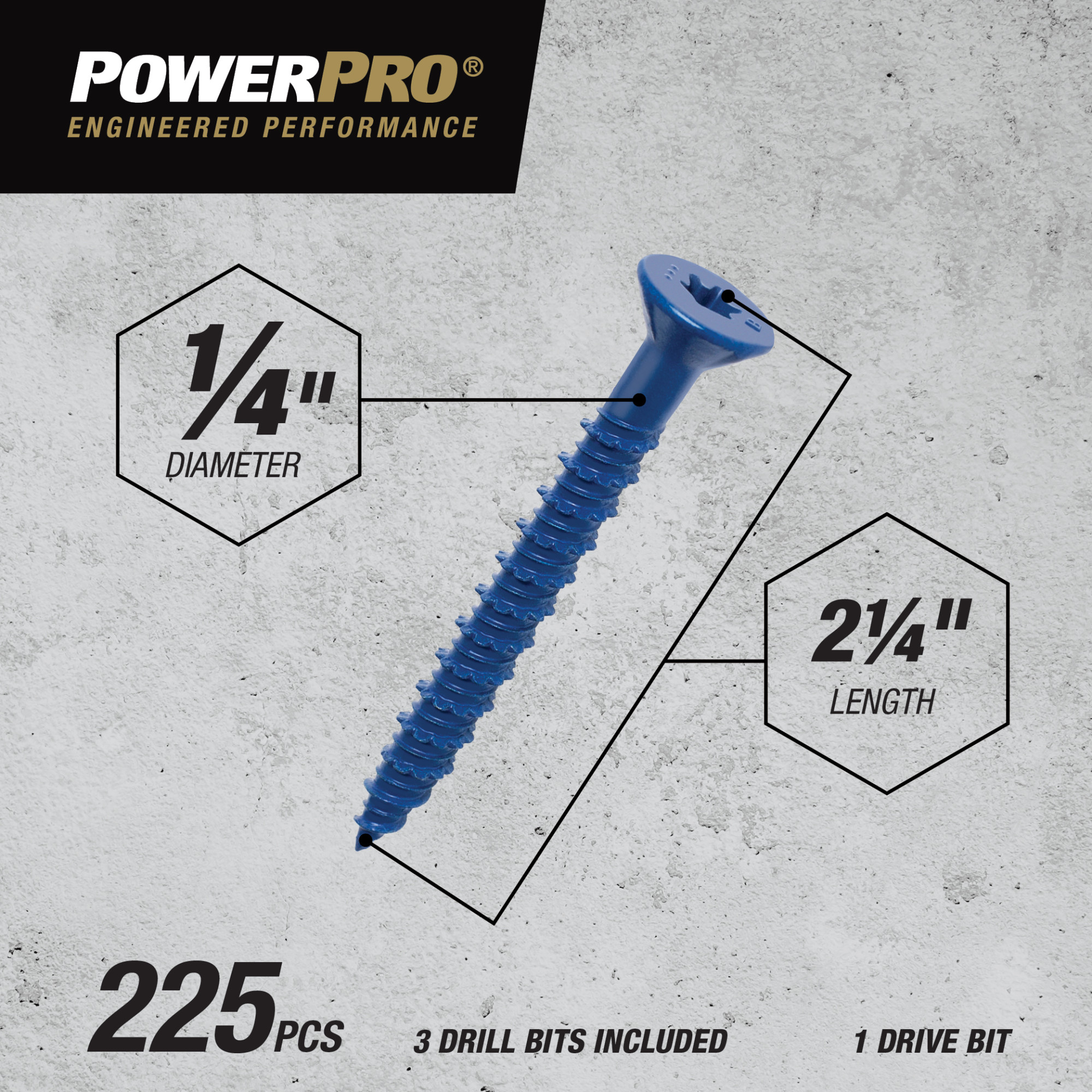 Power Pro Blue Flat-Head Concrete Screw Anchor (1/4 in. x 2-1/4 in.) - 225 pc