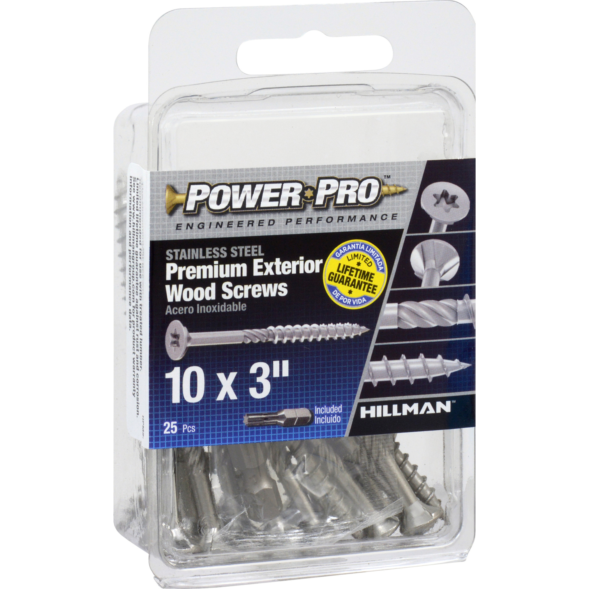 Power Pro Premium 305 Stainless Steel Wood Screws (#10 x 3 in.) - 25 pc