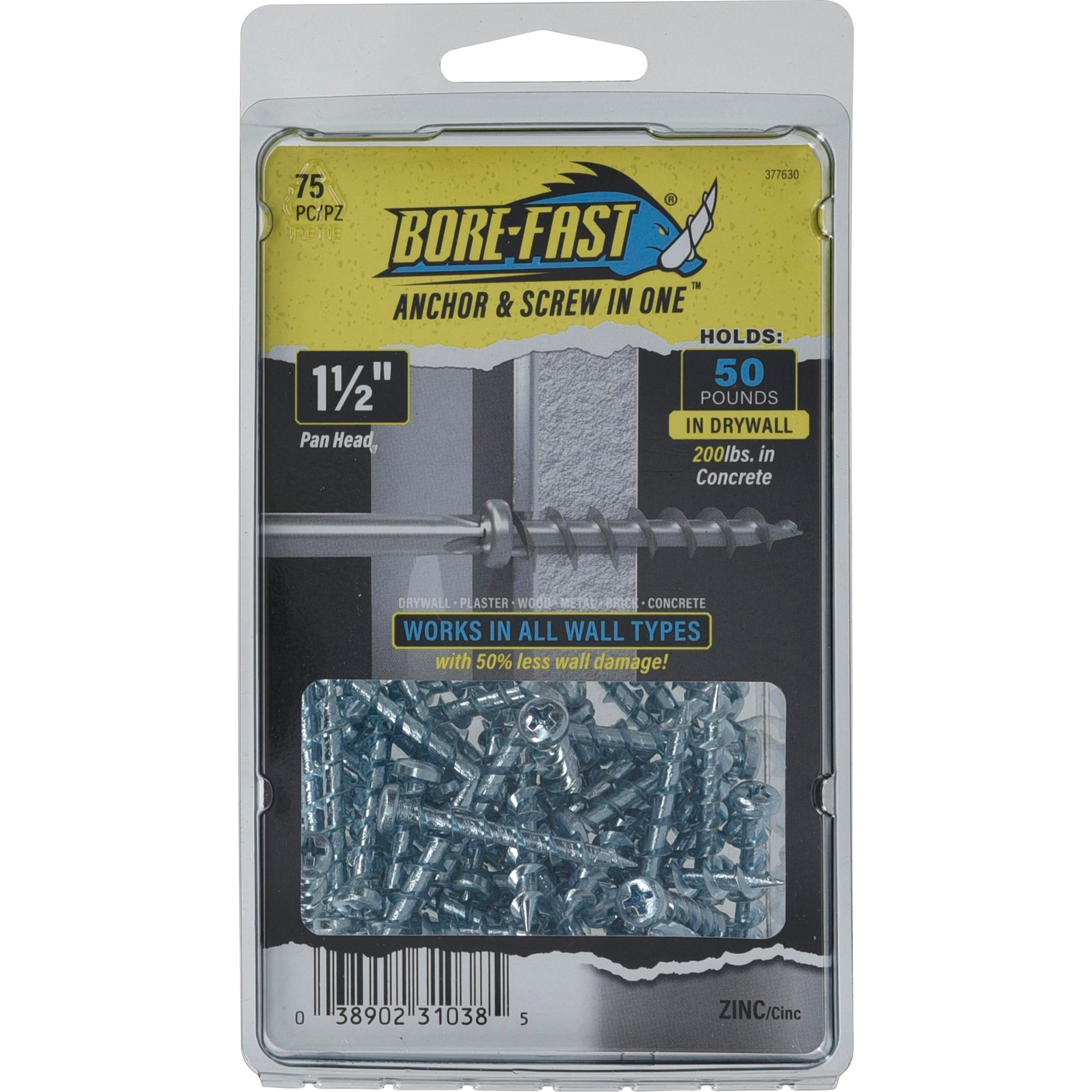 Hillman Borefast Zinc Phillips Pan-Head Screw Anchor (1-1/2 in.) - 75 pc