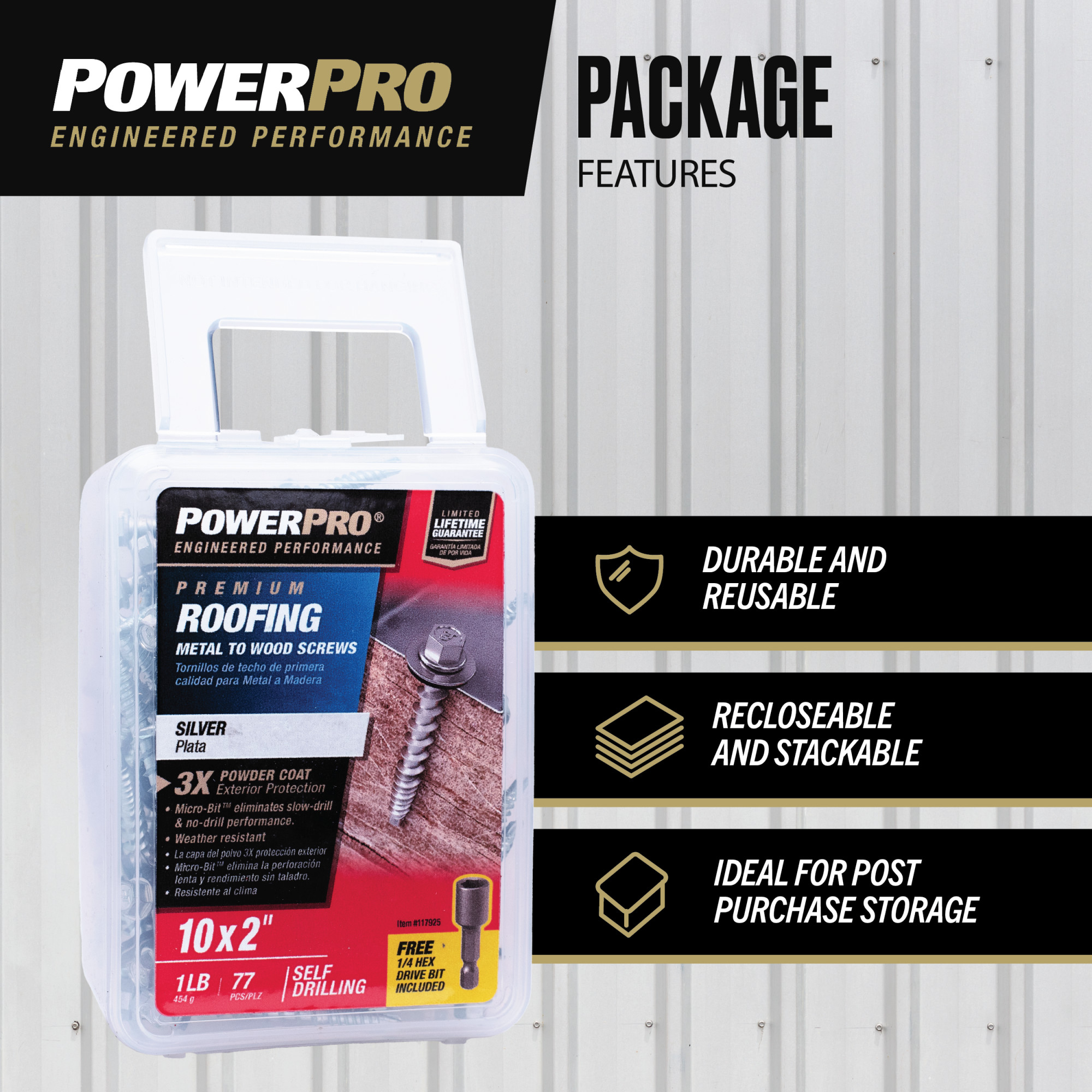 Power Pro Silver Self Drilling Metal-to-Wood Roofing Screws (#10 x 2 in.) - 77 pc