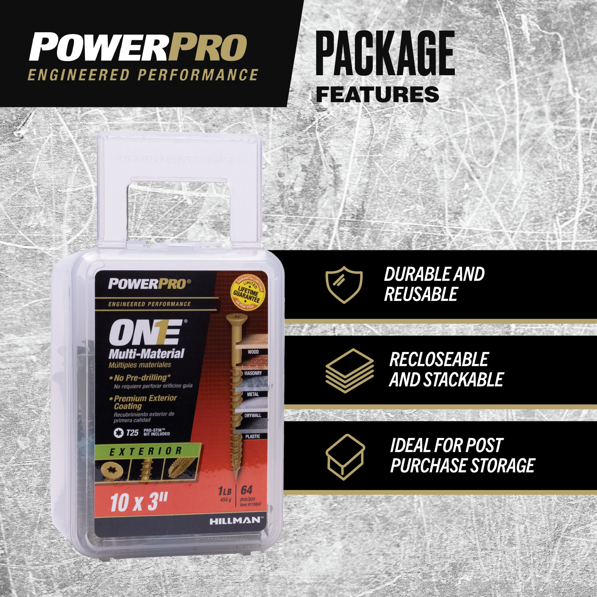 Power Pro ONE Flat Exterior Bronze Multi-Material Screws (#10 x 3 in.) - 1lb Box