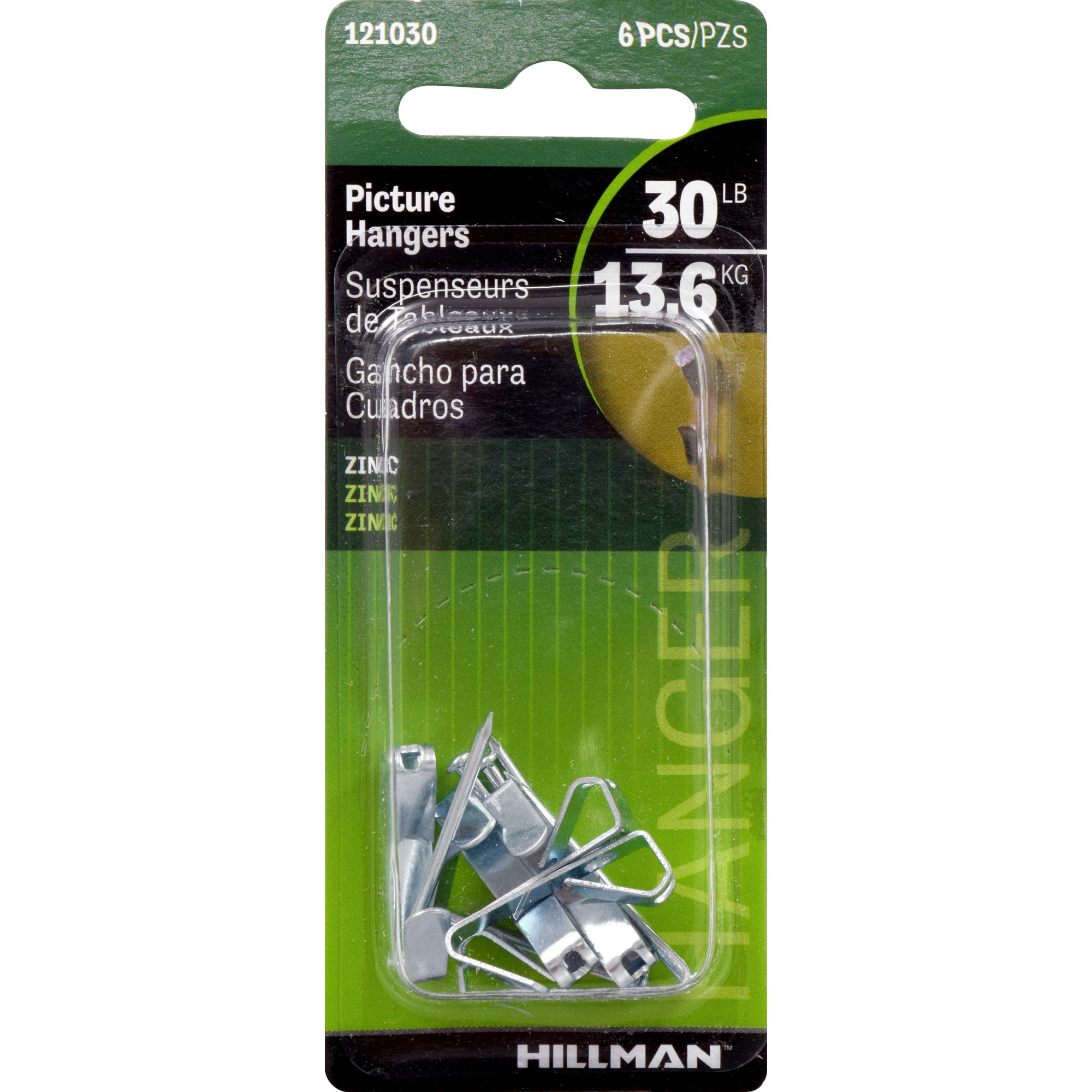 Hillman Conventional Picture Hangers Zinc 30lb 6 Pack