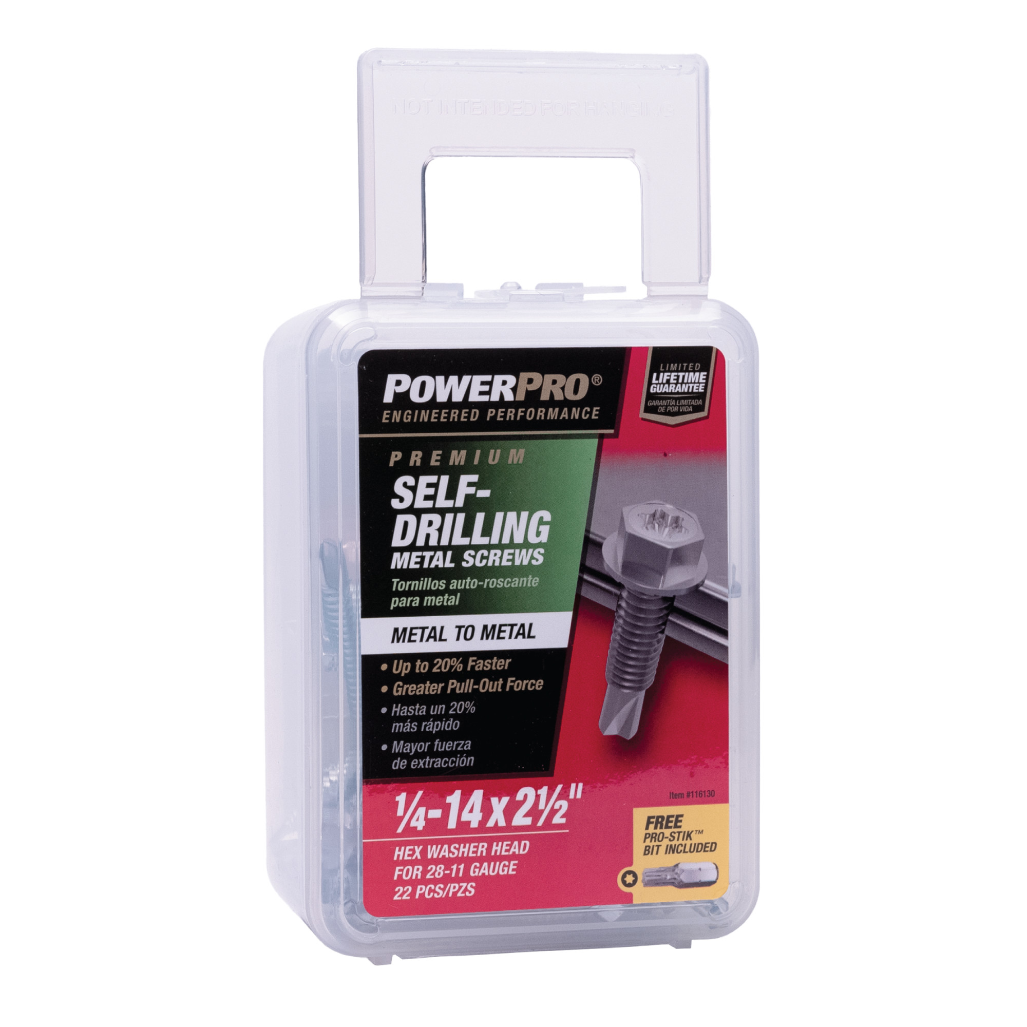 Power Pro Premium Hex Zinc Self-Drilling Screws (1/4 in.-14 x 2-1/2 in.) - 22 pc