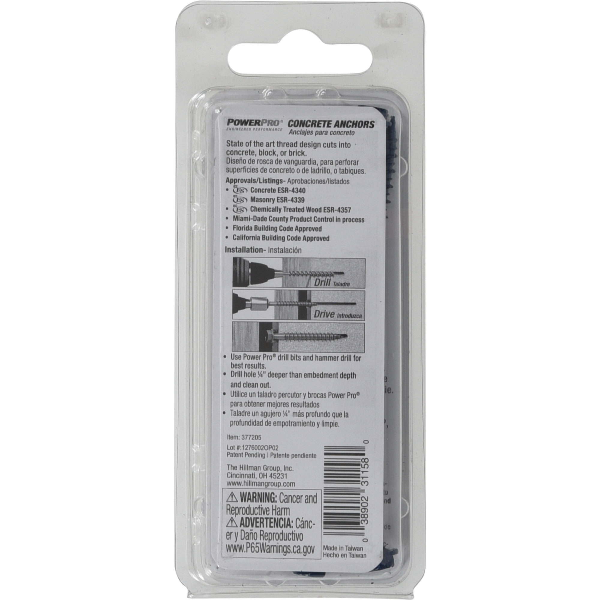 Power Pro Blue Hex Washer-Head Concrete Screw Anchor (3/16 in. x 3-3/4 in.) - 3 pc