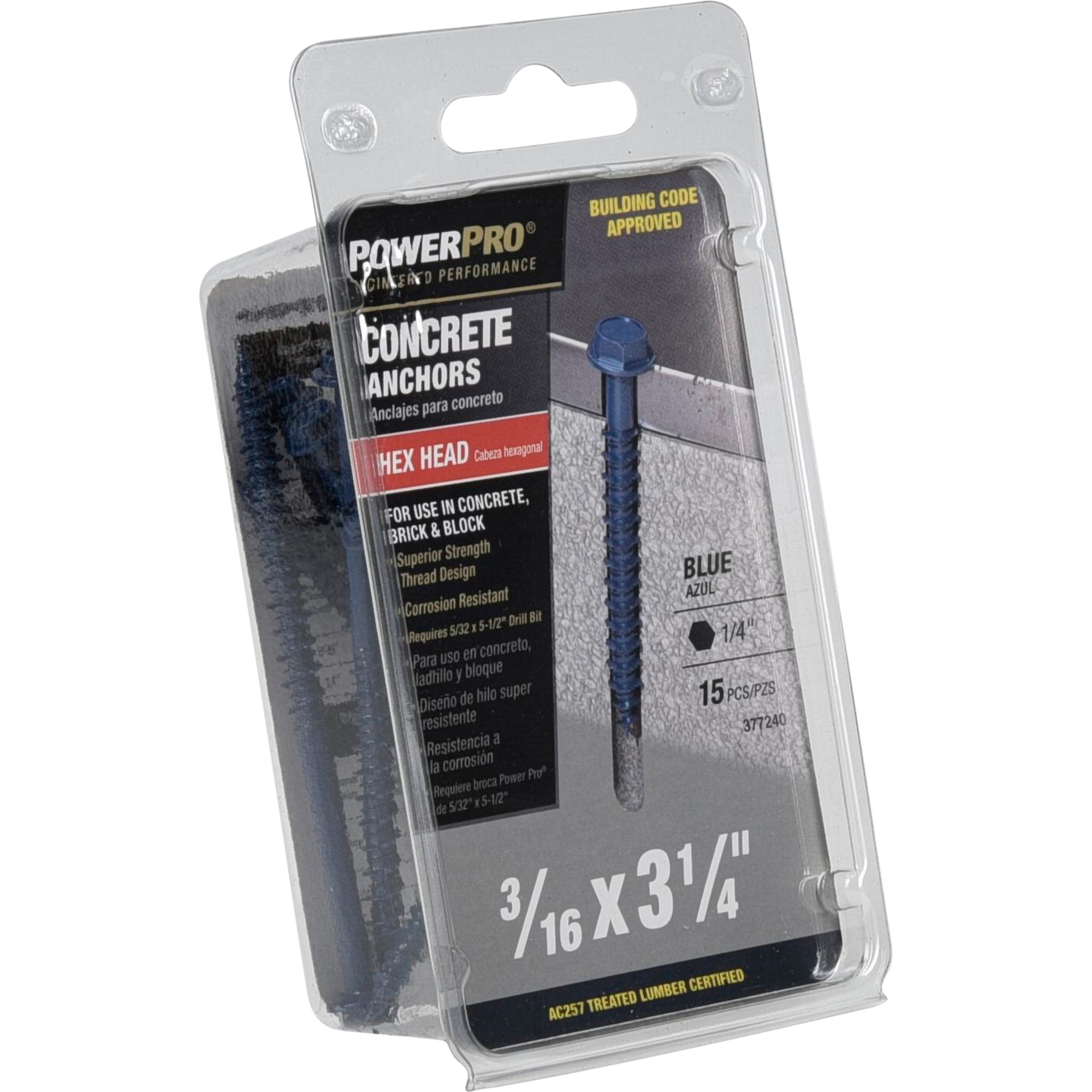 Power Pro Blue Hex Washer-Head Concrete Screw Anchor (3/16 in. x 3-1/4 in.) - 15 pc